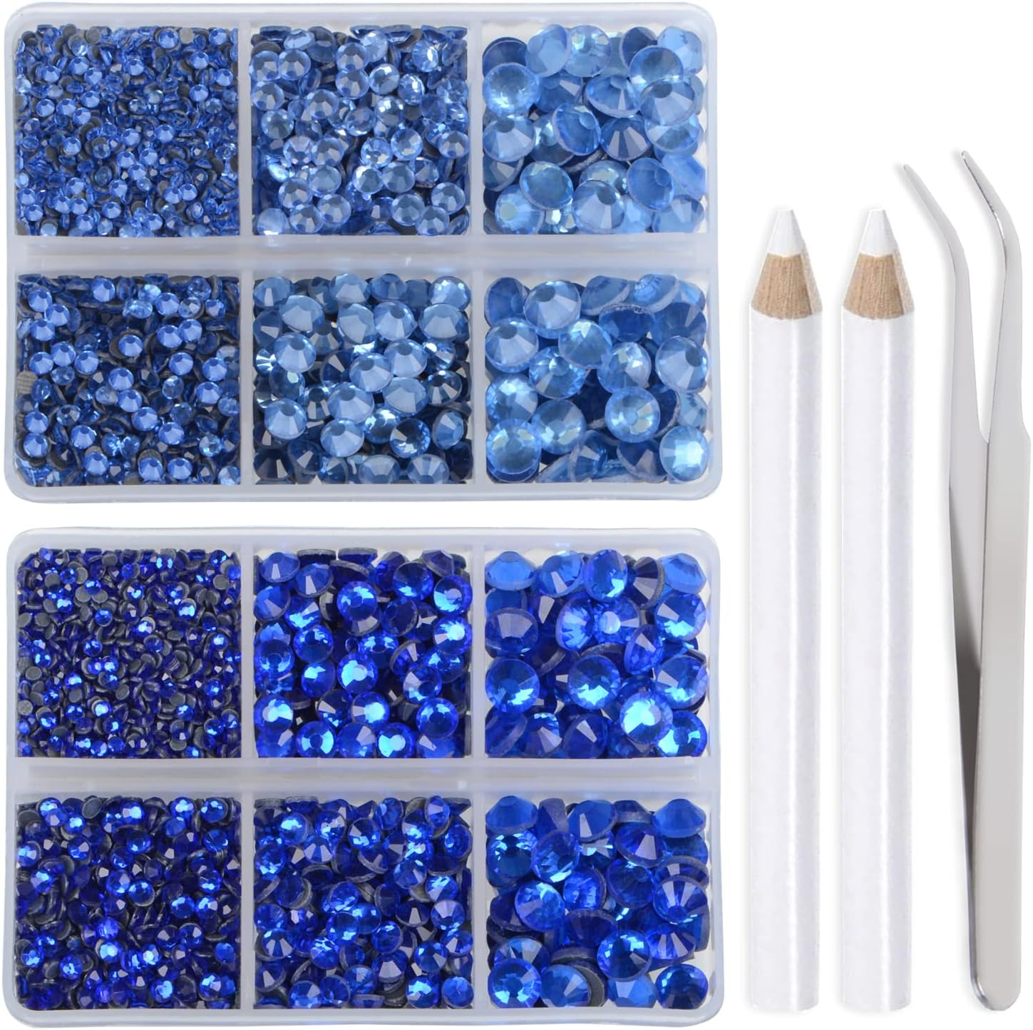 Lpbeads 6400 Pieces Metallic Rose Gold and Metallic Silver Hotfix Rhinestones Flat Back 5 Mixed Sizes Crystal round Glass Gems with Tweezers and Picking Rhinestones Pen image number 3