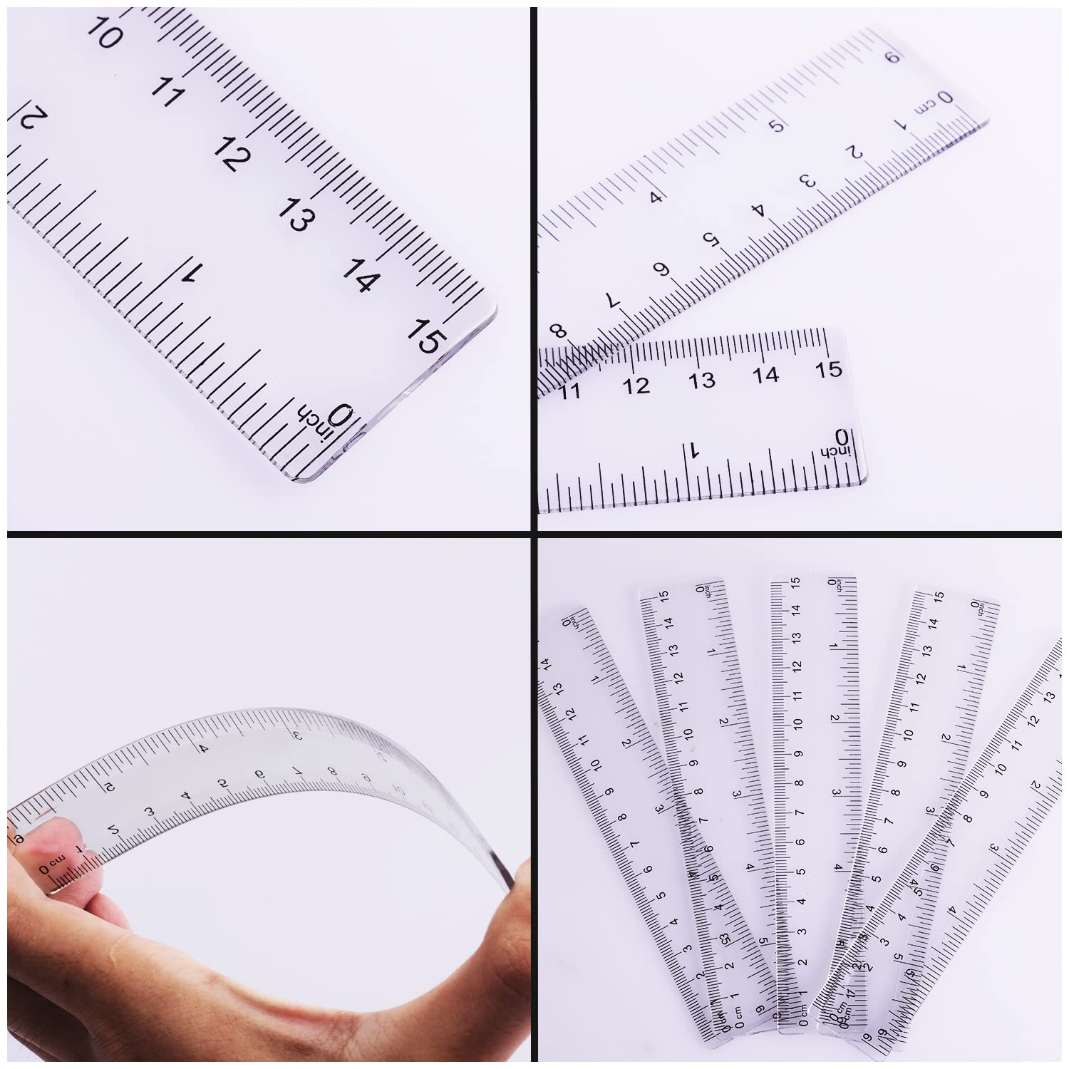 AIEX 40Pcs 6Inch Inch Ruler, Small Transparent Ruler Plastic Mini Rulers Bulk with Inches Centimeters for Kids Students Schools Office Supplies (Transparent) image number 4