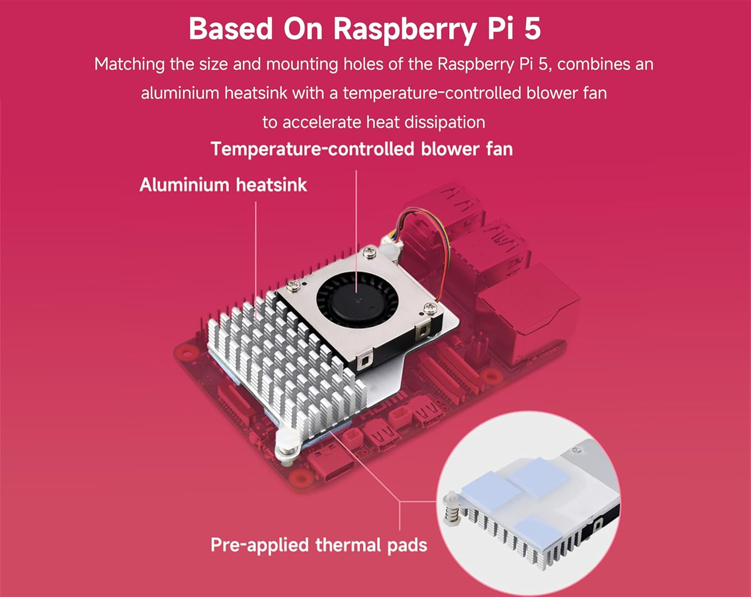 Official Active Cooler for Raspberry Pi 5, Combines an Aluminium Heatsink with a Temperature-Controlled Blower Fan to Accelerate Heat Dissipation image number 1