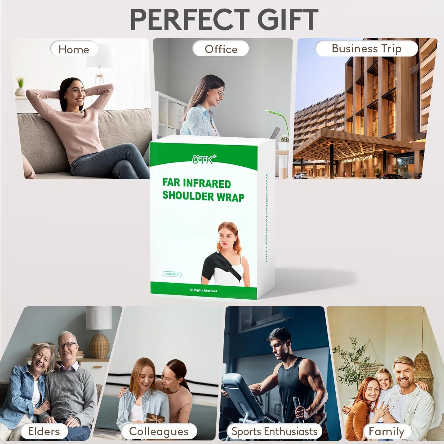 UTK Far Infrared Shoulder Heating Pads, Shoulder Wrap with Natural Jade, Auto Shut Off, Smart Controller, Larger Size Shoulder Straps Gifts for Men [ DC Converter & EMF Free] image number 3