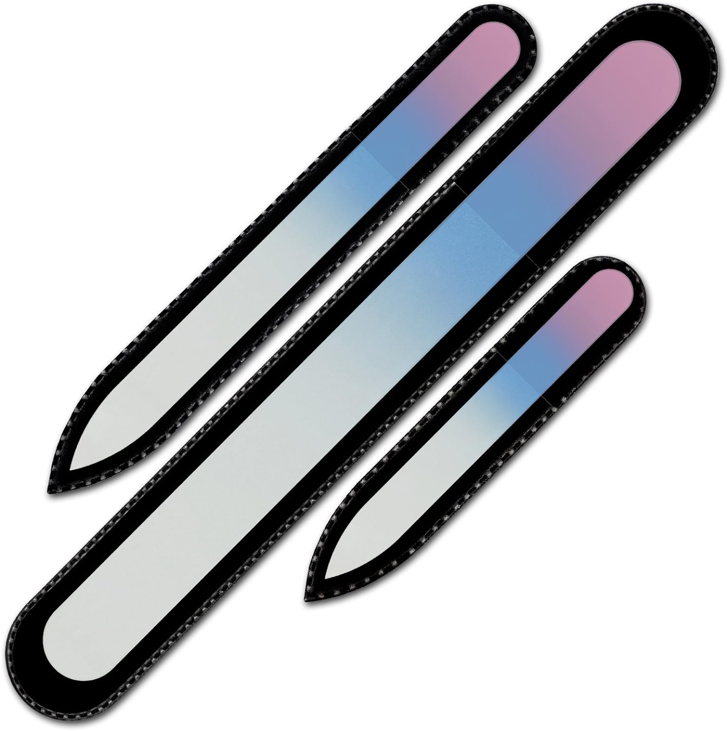 Glass Nail File Manicure Set - Mont Bleu Best Set of 3 Glass Nail Files in Pouch - Rainbow Colors - Genuine Czech Tempered Glass - Handmade in EU - Premium Nail Filer Kit for Natural Nails image number 3