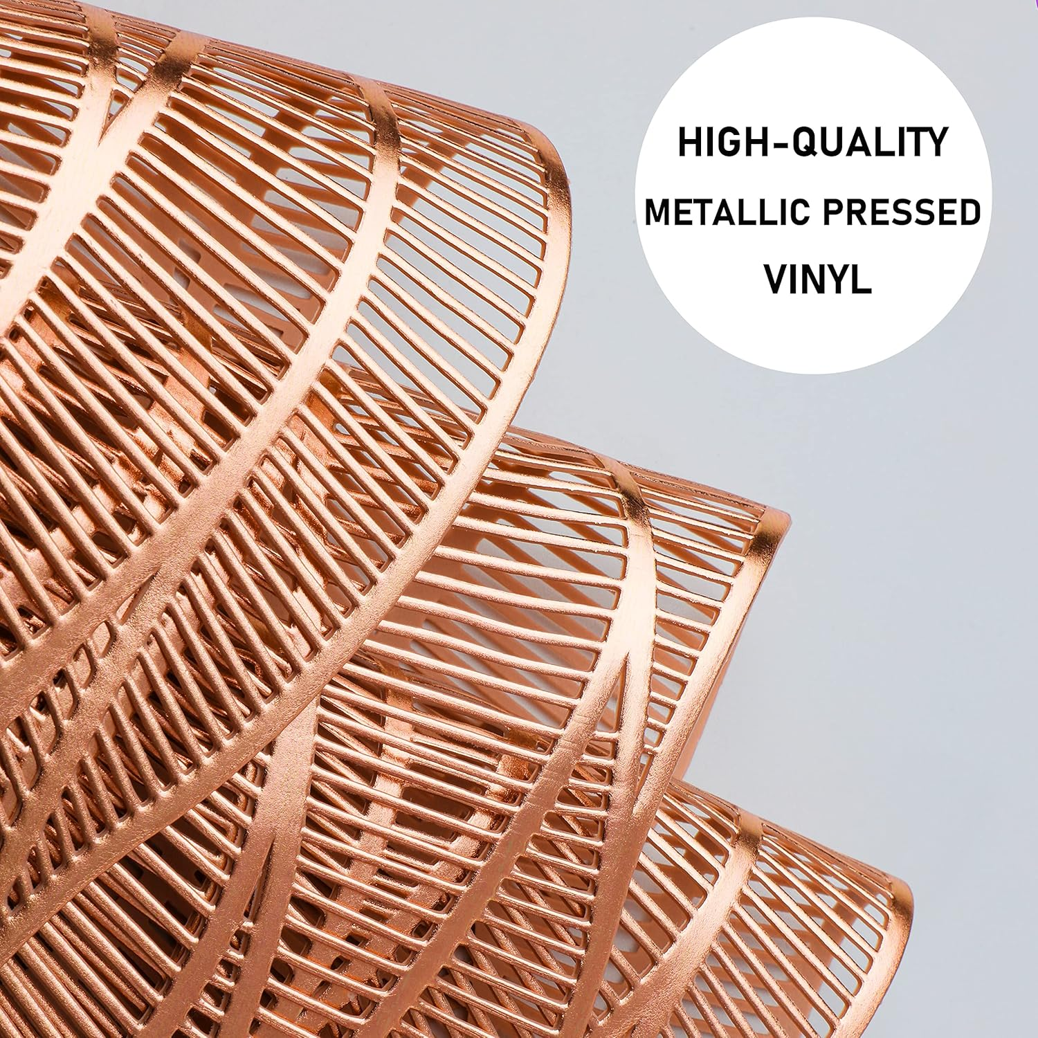 Snowkingdom Rose Gold Placemats and Coasters Set of 6 Pressed Metallic Vinyl round Place Mats Dining Table Mats Dinning Table Centerpiece image number 5