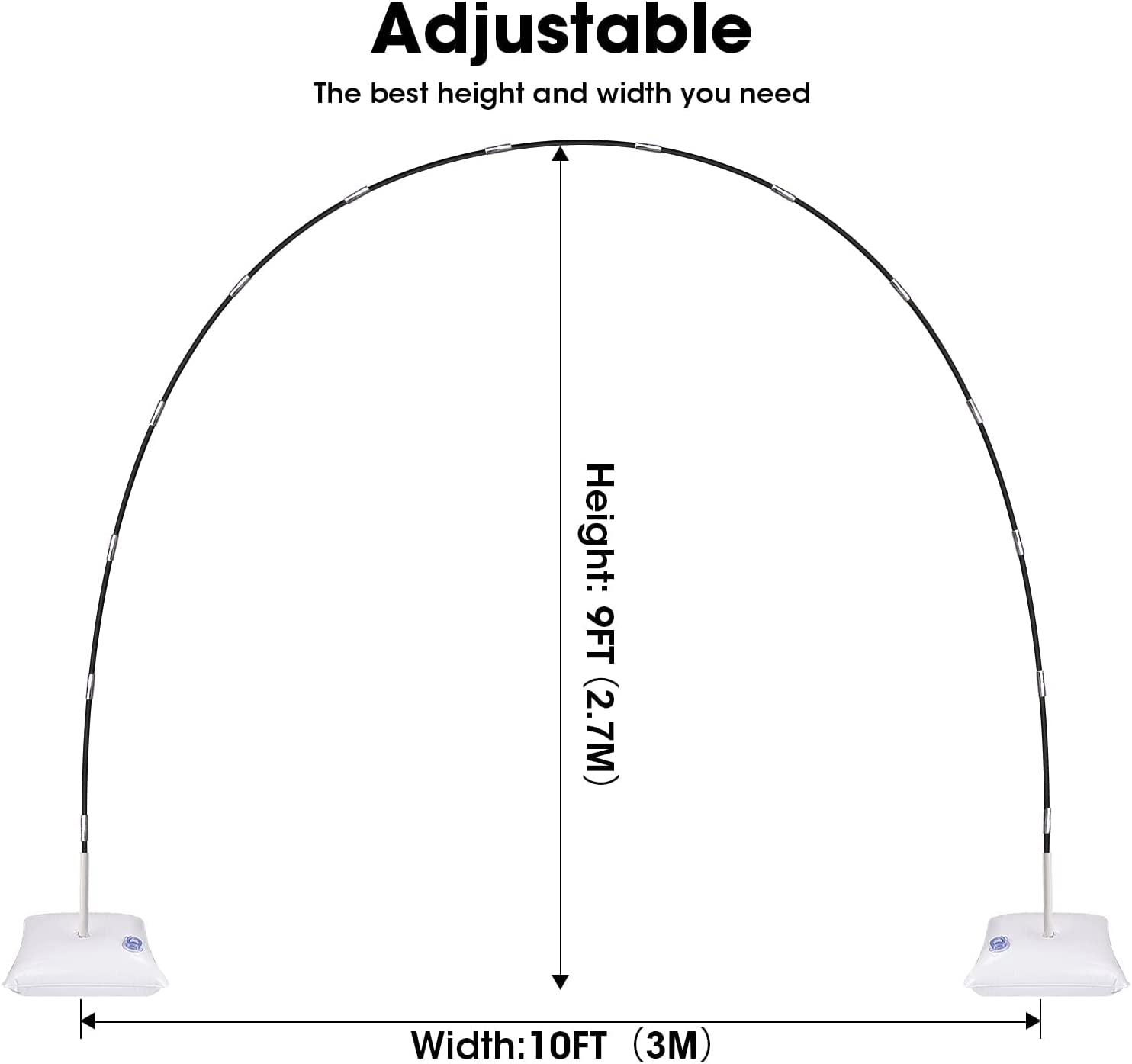 Balloon Arch Kit,9Ft Height & 10FT Width Adjustable Balloon Arch Stand Set with Water Fillable Base, 50 Balloon Clips for Wedding Birthday Decorations Baby Shower Party Supplies image number 1