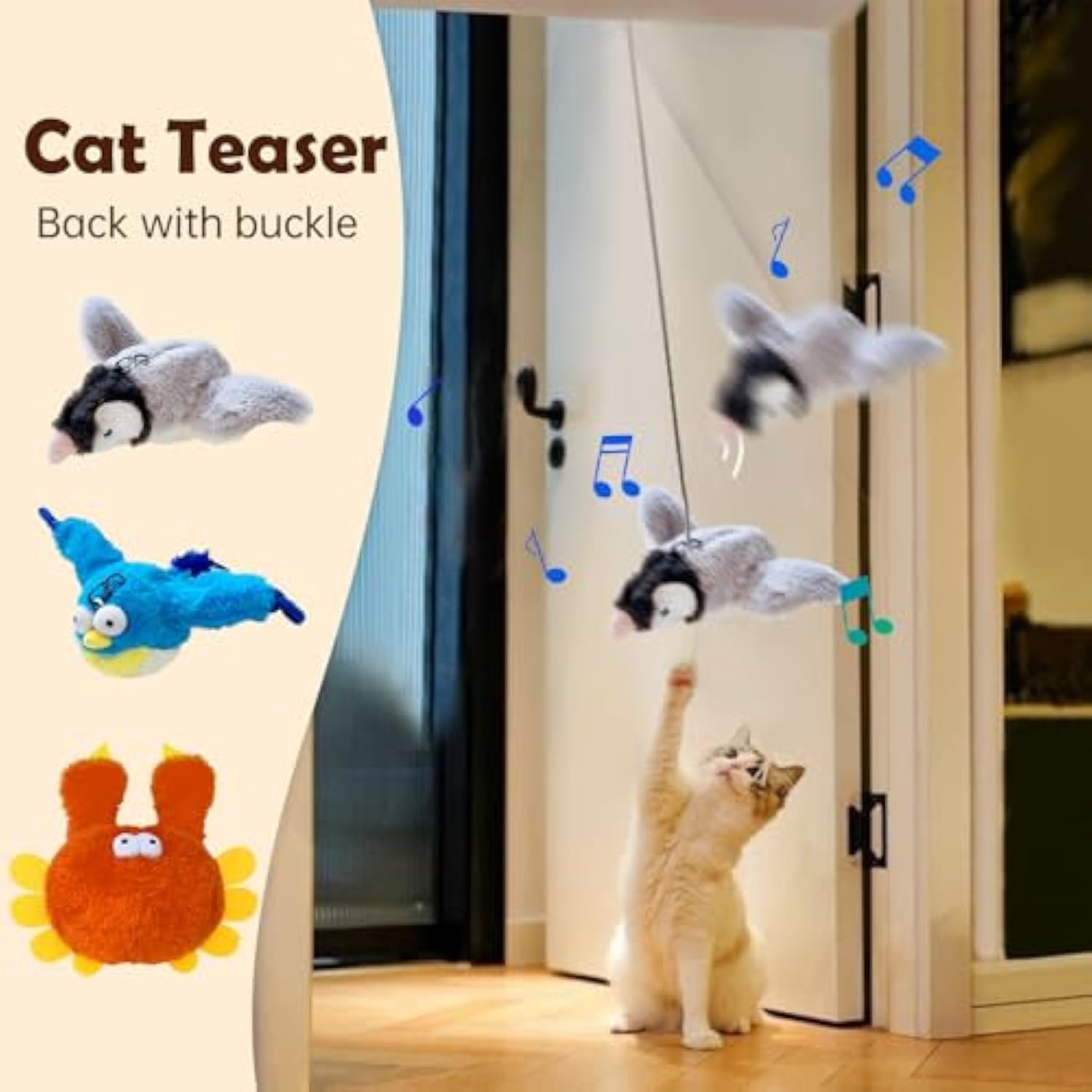 Interactive Flapping Bird Cat Toy with Chirping Sounds, Plush Flying Bird Toy for Indoor Cats (3#) image number 6