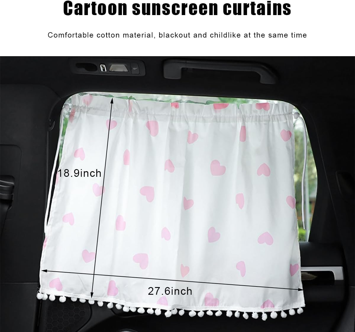 Car Side Window Shade, 19"&times;27" Auto Window Curtain with Sun Protection, Car Window Sun Shade Cover Block Damage from Direct Bright Sunlight and Heat, Car Accessories (Pink Hearts) image number 2