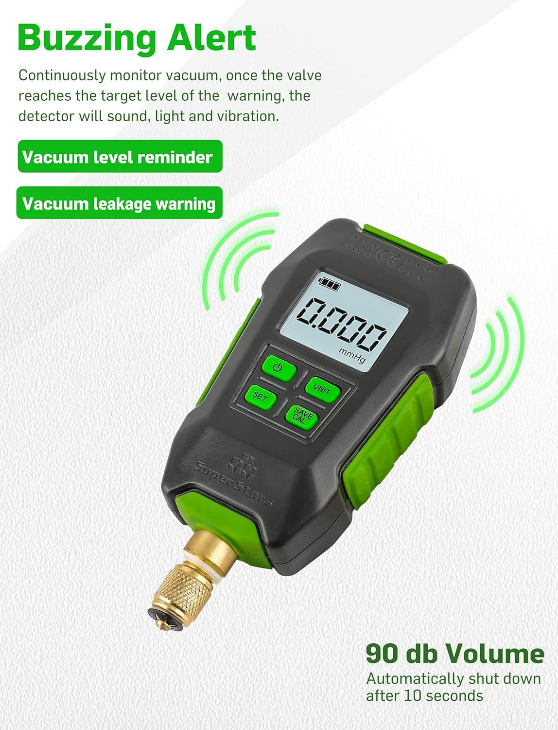 Digital Micron Vacuum Gauge 1/4" SAE, Digital Pressure Tester Meter HVAC, Alarm Notice, Temp Compensation, LCD Display, 4 Units image number 5