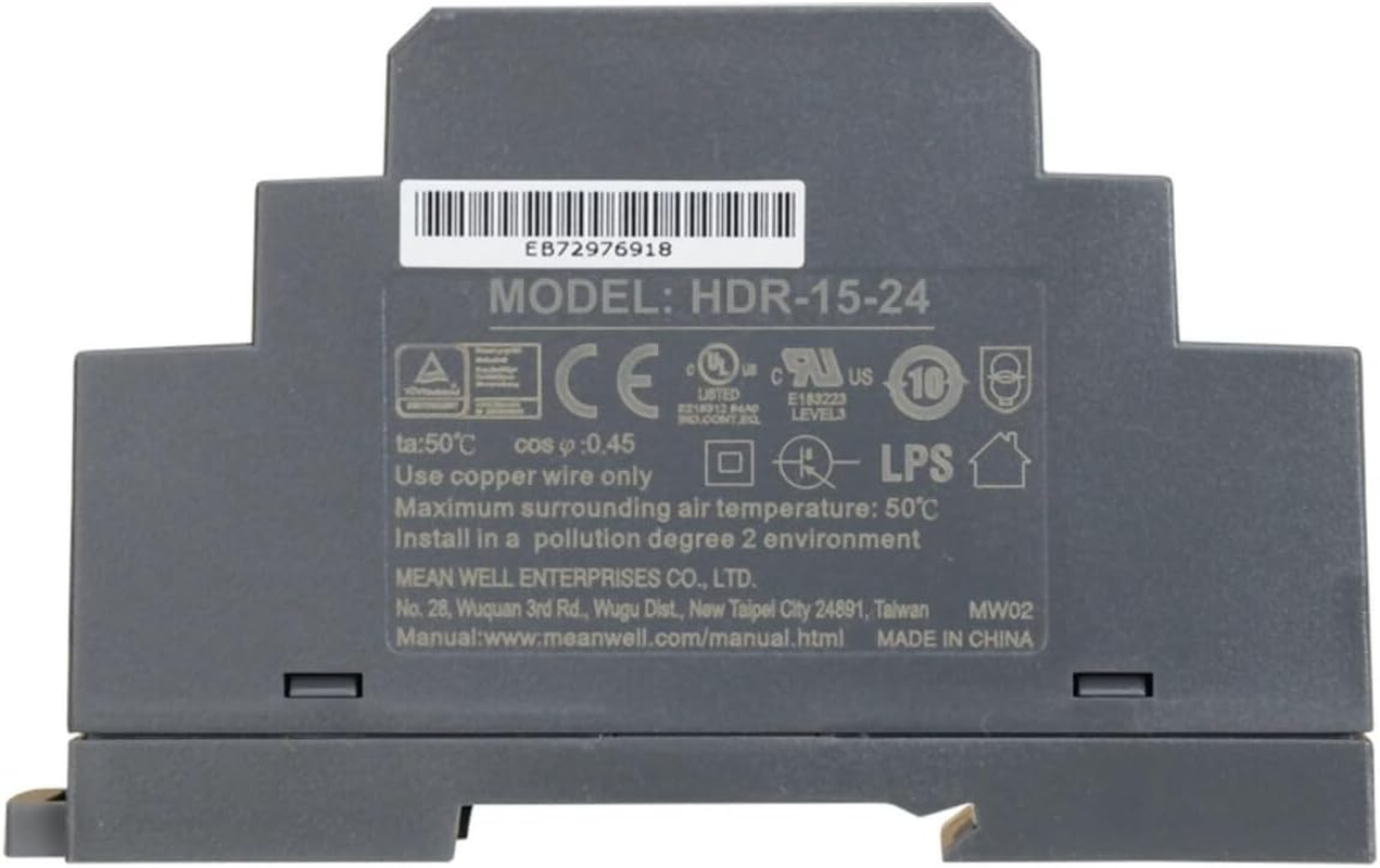 HDR-15-24 Genuine Mean Well DIN Rail Power Supply 24V 0.63A 15W - 24V image number 1