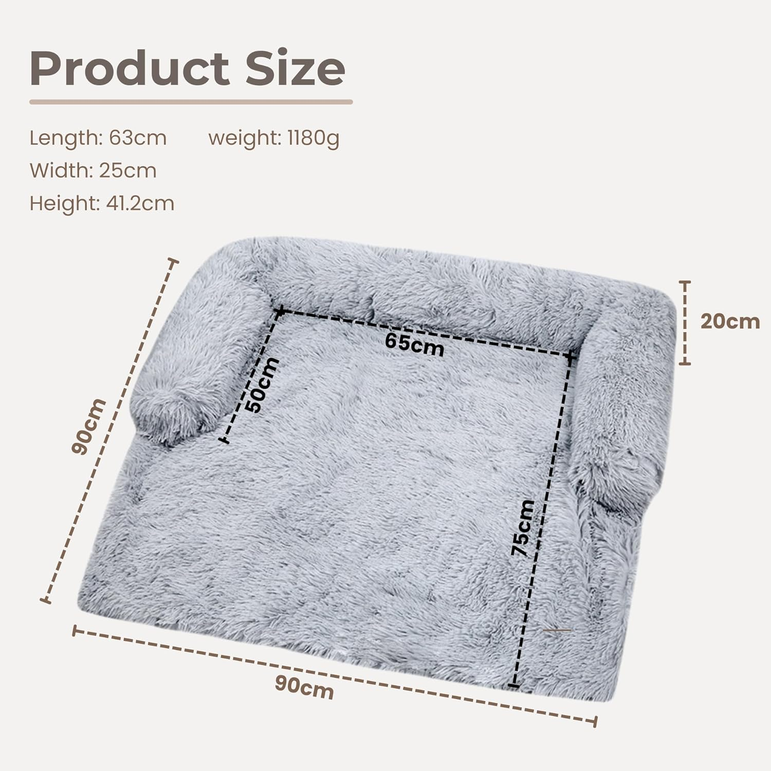 Luxurious Plush Dog and Cat Bed, for Sofa, Dog Bed, Dog Plush Cushion, Grey, Pet Mat for Cats and Dogs, Washable for Soft Mode, Dog and Cat House (Light Gray) image number 6