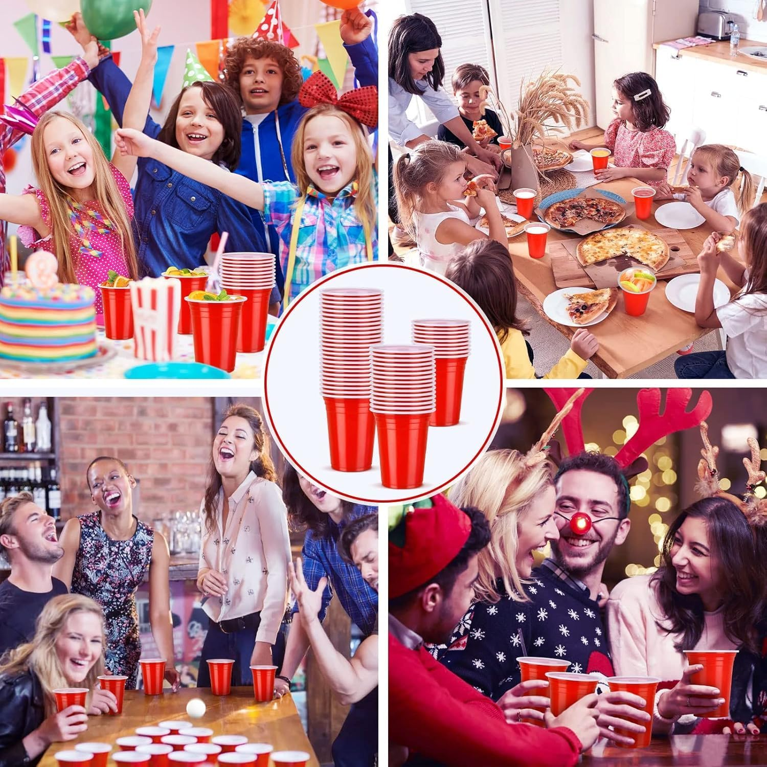 Enginer 150 Pcs Party Plastic Red Cups - 12Oz Reusable Red Plastic Cups Water Cup Milk Coffee Tea Cola Cup for Camping Christmas Birthday Wedding Festival Children Party image number 3