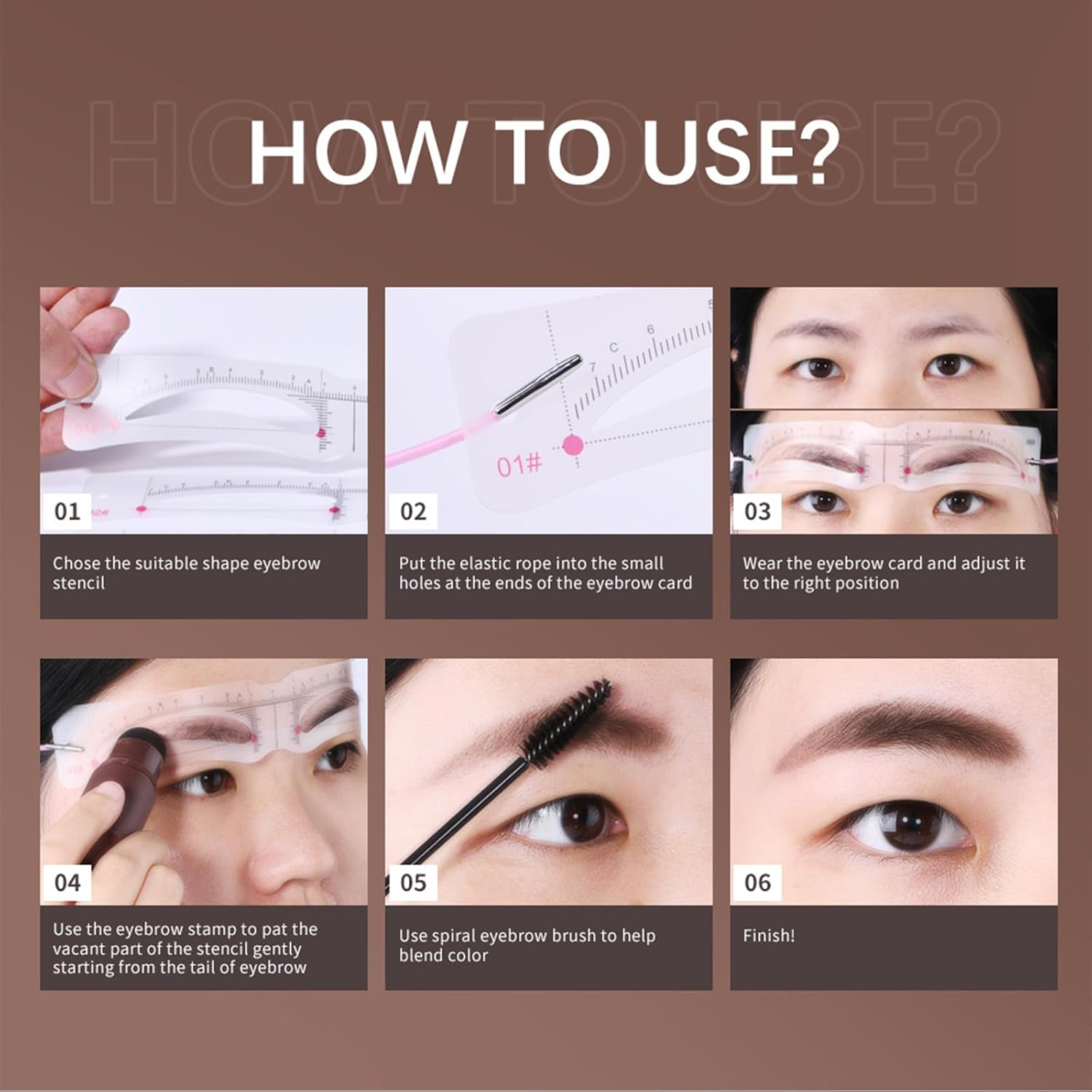 Eyebrow Stamp Stencil Kit - One-Step Vegan Eyebrow Stamp Pomade - Long-Lasting Waterproof Smudge-Proof - with 12Pcs Reusable Thin & Thick Eyebrow Stencils for Perfect Brows # 02 Dark Brown