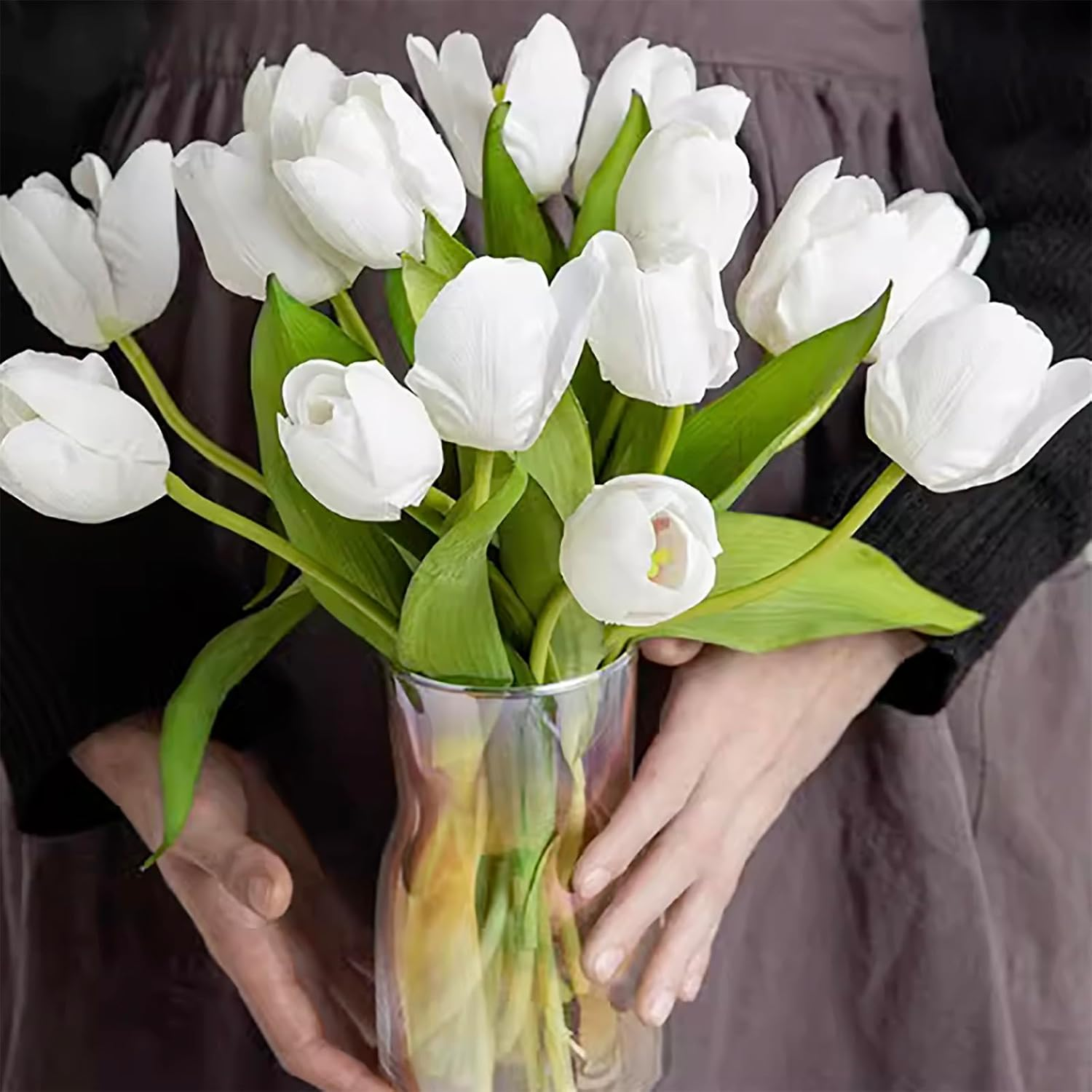 15Pcs Artificial Tulips Flowers, Real Touch Latex Bouquet, Fake Tulips for Office Wedding Party Home Kitchen Garden Decoration(Light Pink,15Pcs) image number 4