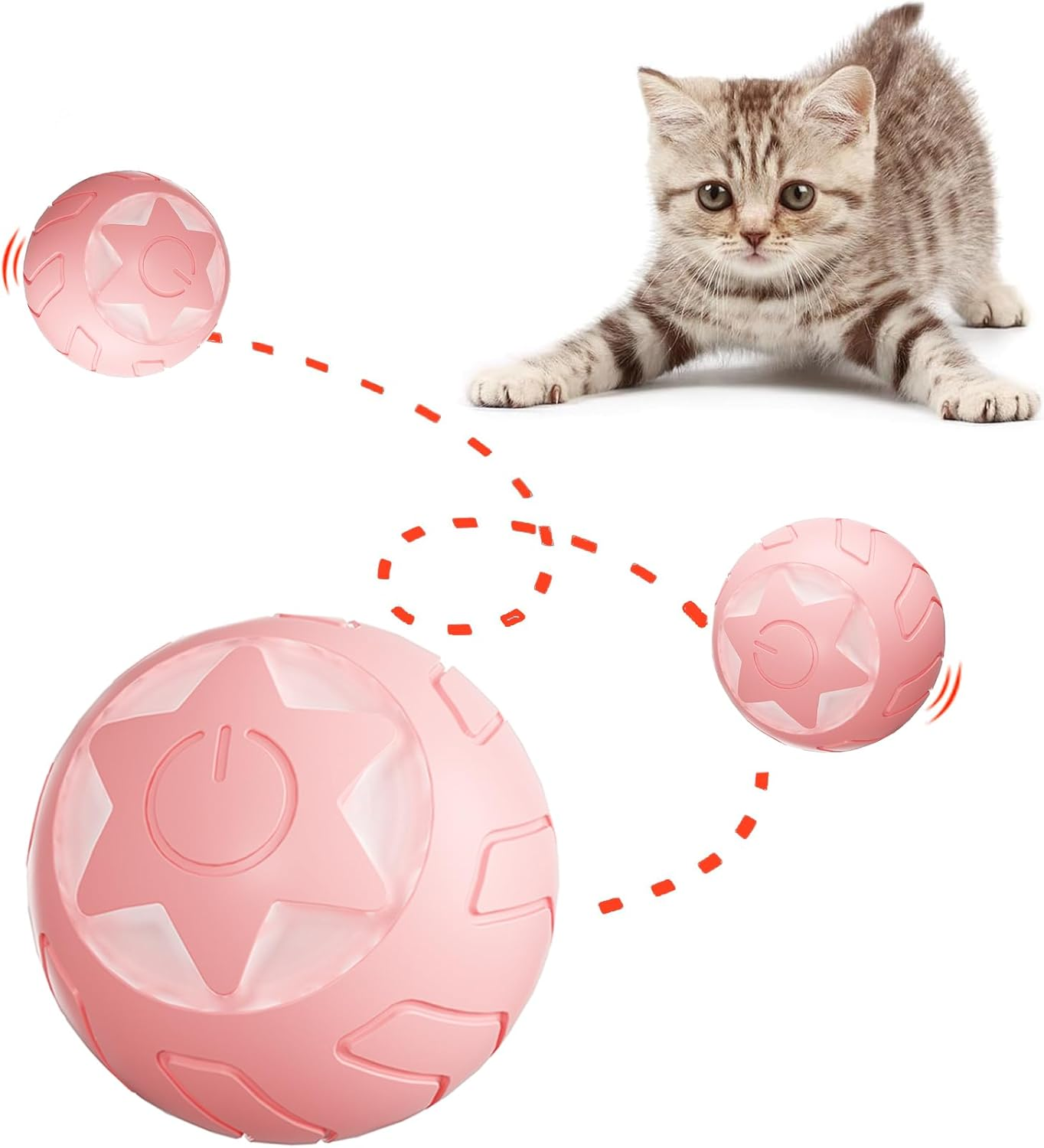 Interactive Cat Ball Toy - USB Rechargeable, Intelligent Automatic Moving Rolling Ball for Cats, Quiet Indoor Pet Toy with LED Lights, Puzzle Fun Pet Toy (Pink)