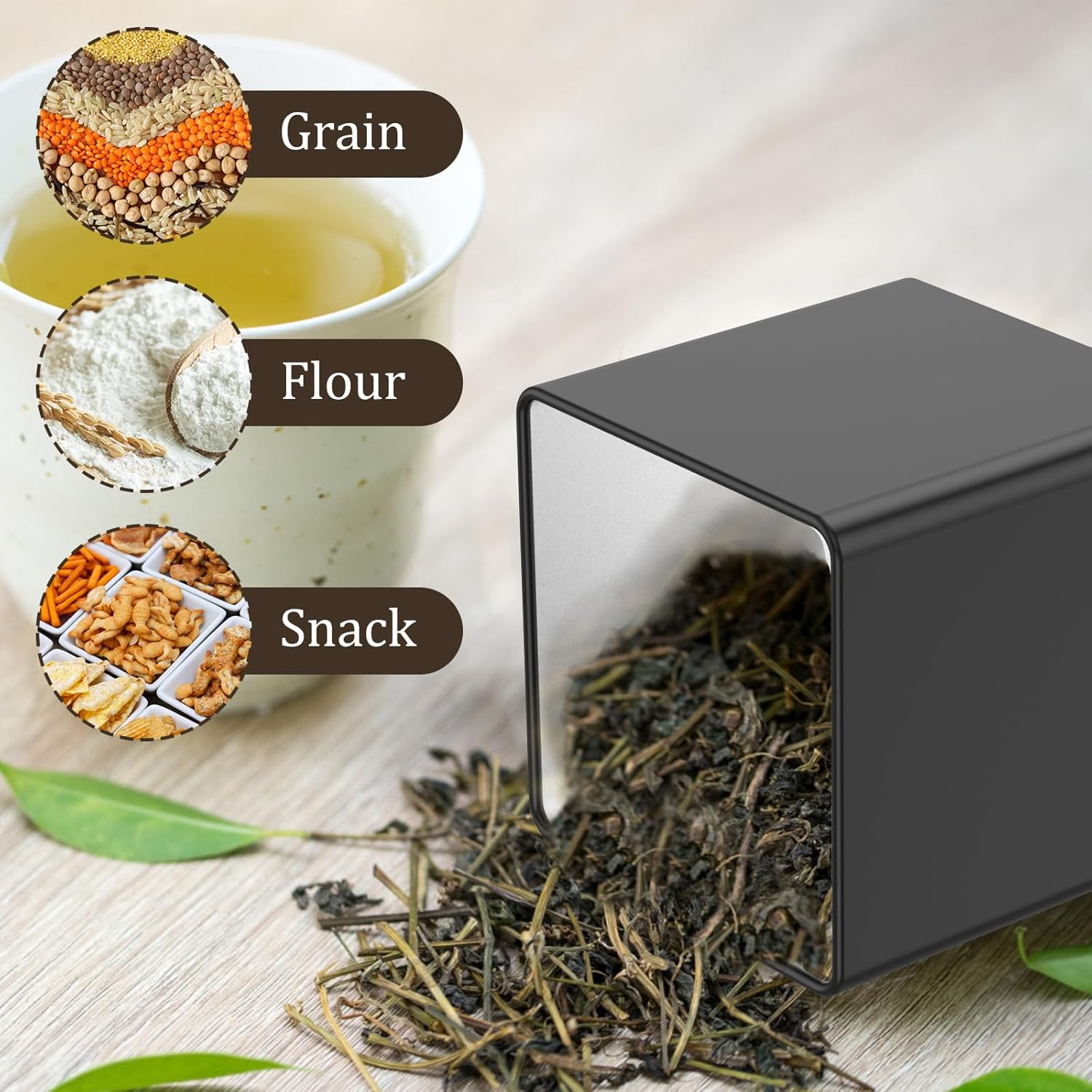 3Pcs Tea Sugar Coffee Canister Set with Bamboo Lids, Large Capacity Tea Sugar Coffee Container Set Sealed Space Saving Jar Set (Black) image number 2