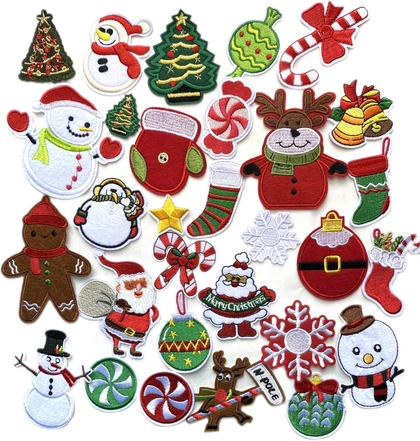 30 Pieces Christmas Iron on Patches, Embroidered Sew on Applique Repair Patch for Craft, Clothing, Backpacks, Jacket, Jeans, Caps, Decoration and DIY Xmas Gifts