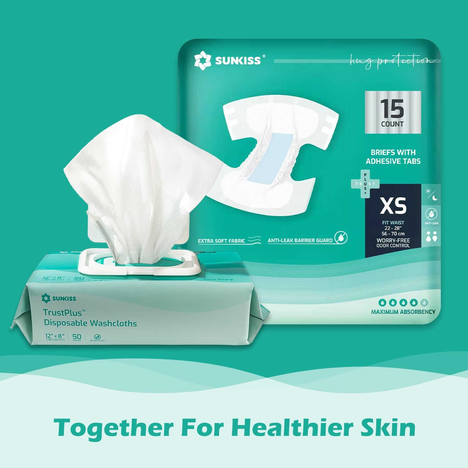 SUNKISS Trustplus Adult Diapers with Maximum Absorbency, Unisex Disposable Incontinence Briefs with Tabs for Men and Women, Odor Control, Xsmall, 15 Count image number 4