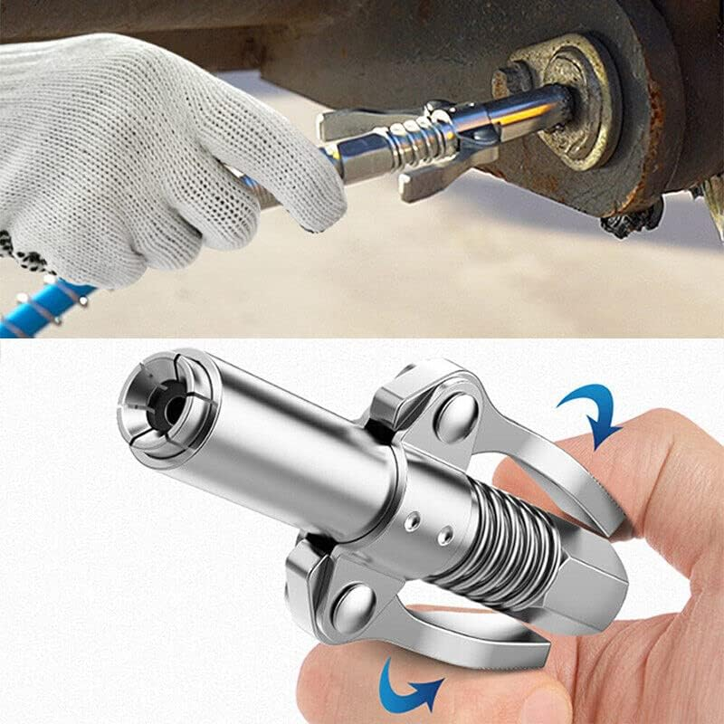 AIMALL Grease Gun Coupler, Heavy-Duty Quick Lock Double Handle Leak-Free Grease Coupler Tool, 10000 PSI Quick Lock & Release Grease Coupler with Spring Flex Hose