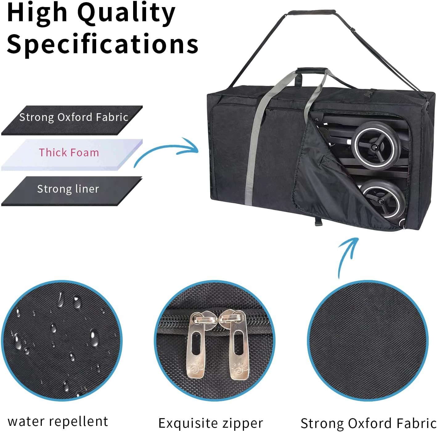 Hap Tim Stroller Travel Bag for Airplane, Protective Carry Handles and Detachable Padded Shoulder Strap, Large Storage Bag for Baby Travel Essentials, Dark Grey (STB-2281) image number 2