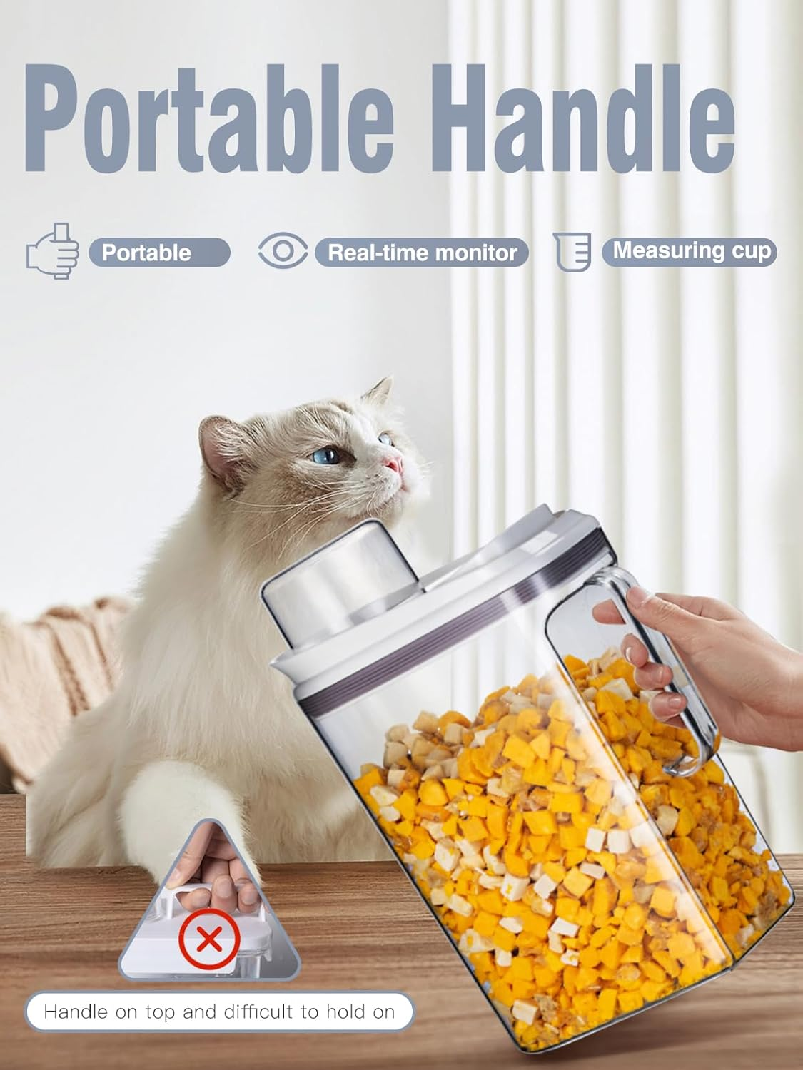 Airtight Dog Food Storage Container with Handle,Dog Treat Container with Measuring Cup,Dry Pet Food Storage Bin for Dogs,Cats,And Birds (3.5L) image number 4