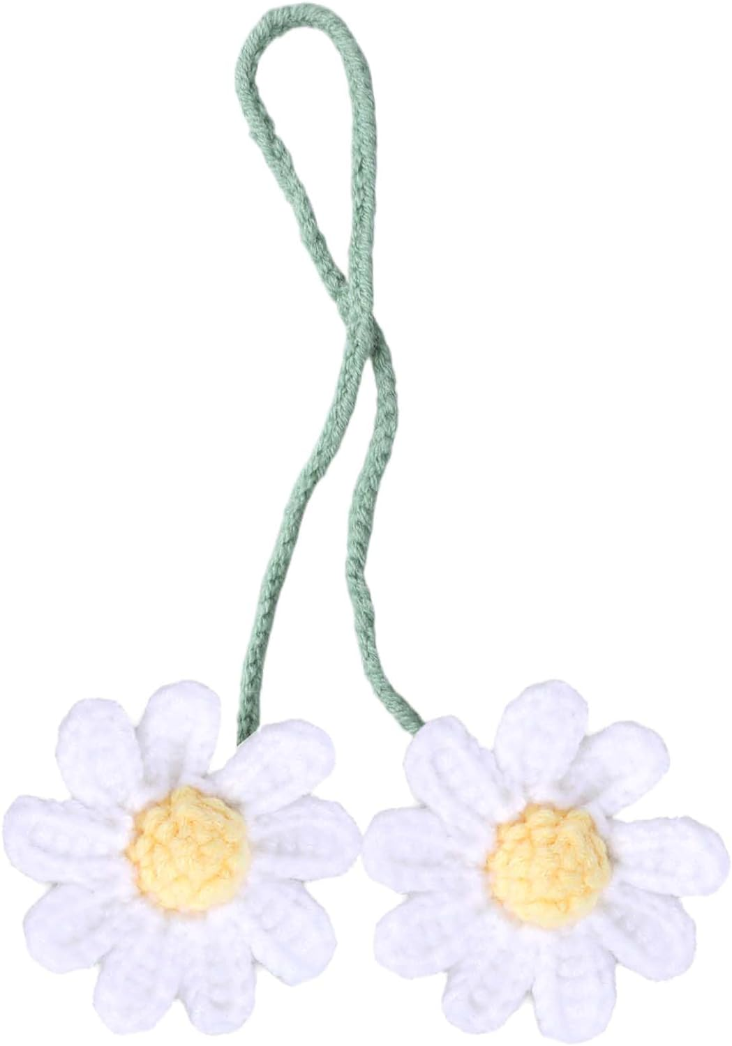 WLLHYF Crochet Daisy Car Pendant Cotton Cute Rear View Mirror Hanging Charms Handmade Knitted Woven Daisy Flower Tassel Car Accessories Automotive Interior Aesthetic (White) image number 4