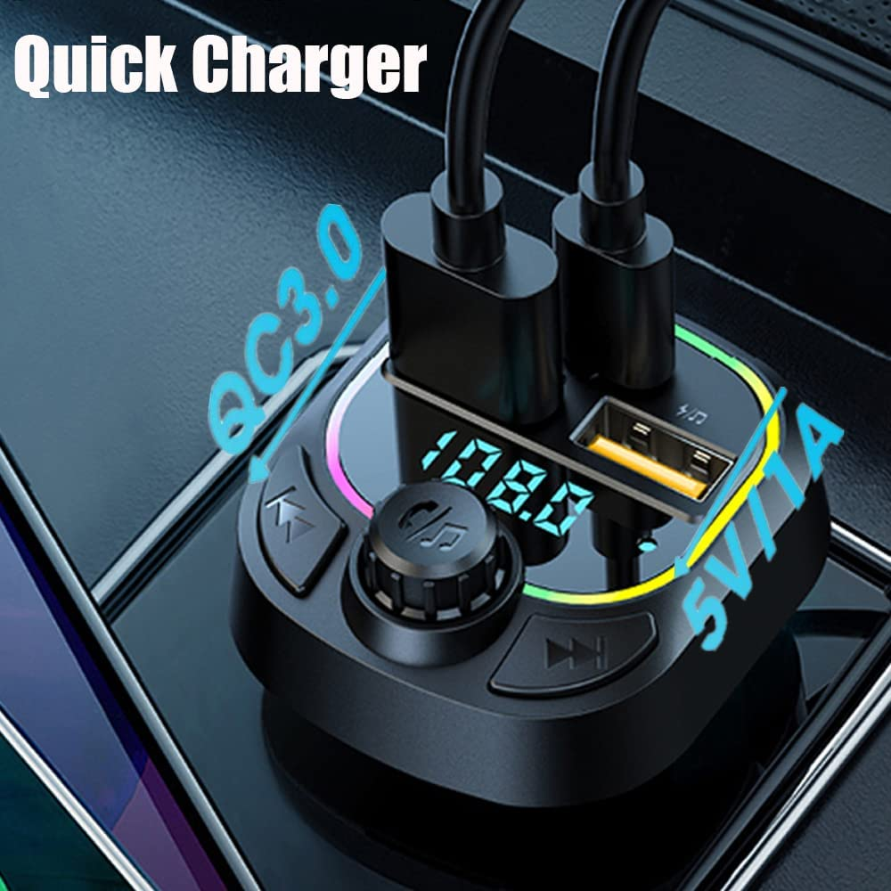 Bluetooth Car Adapter, Wireless FM Transmitter Radio Receiver Adapter Car Kit,With Dual USB Car Charging Ports, Hands Free Calling, Music Player Support TF/SD Card, USB Disk