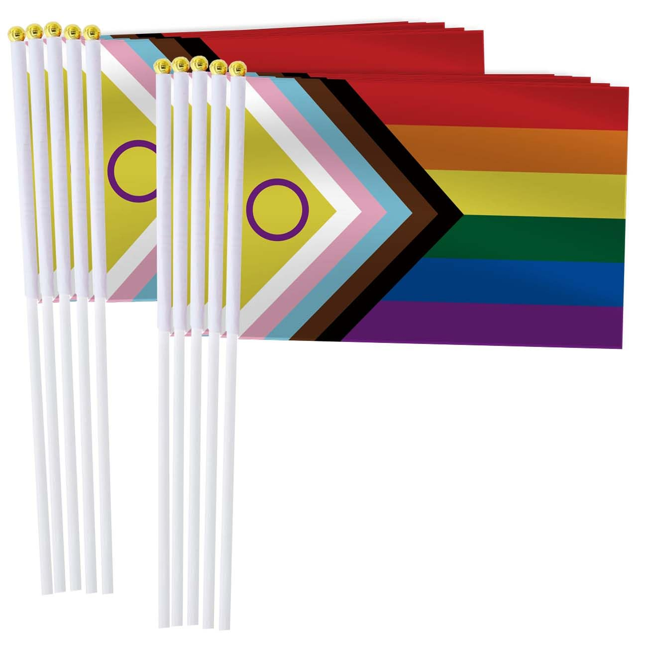 New Intersex-Inclusive Progress Pride Flag Handheld Small Flag Set,10 PCS 5&times;8 Inch Mini Rainbow Inclusive Flag Man Hand Held Banner,Tiny Digital Printed Polyester Banner image number 3