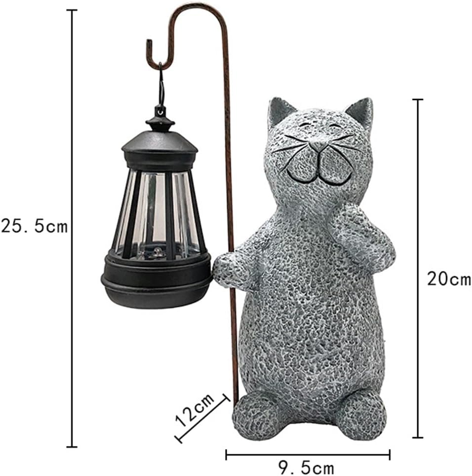 Cat Sculpture Figurine Light, Garden Lights Statue, Garden Ornaments Lantern Outdoor, 25.5 * 12 * 9.5Cm, Grey image number 2