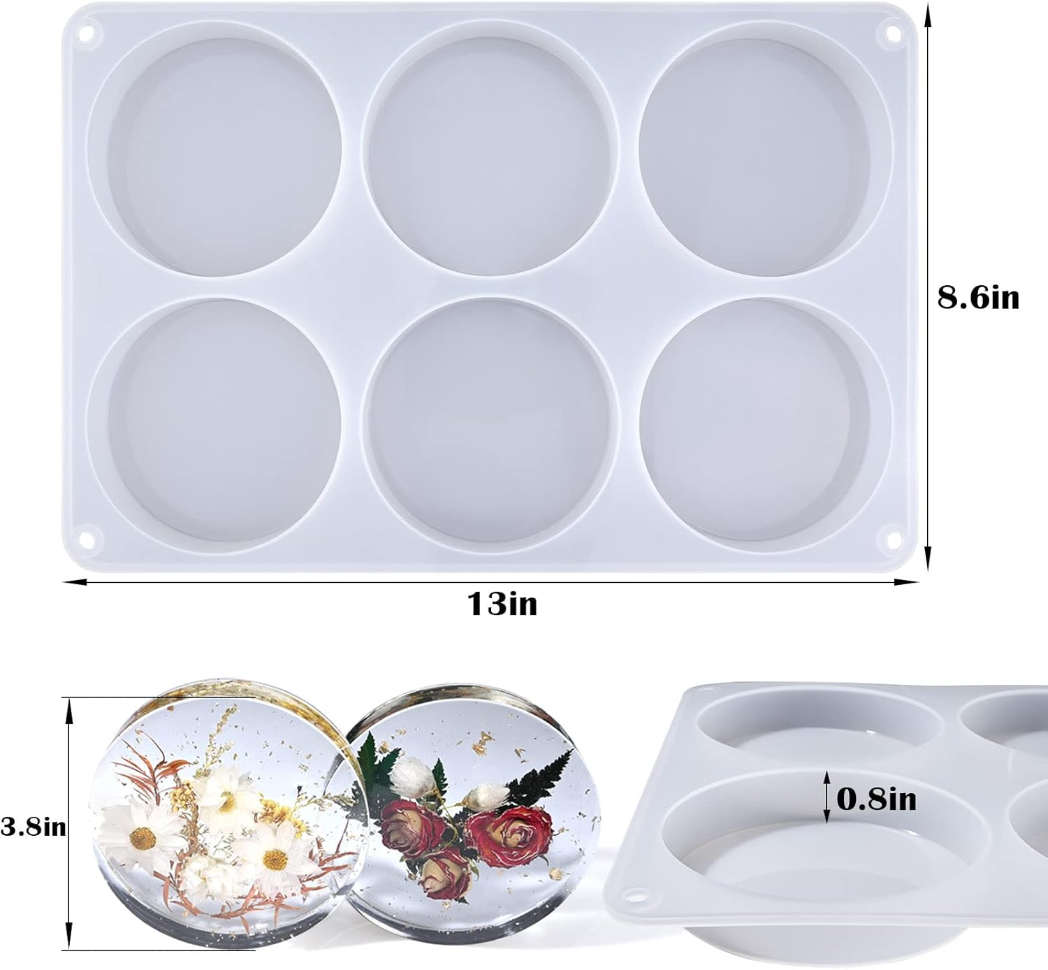 Actvty round Coaster Resin Molds, 6 Cavity Coaster Silicone Molds for Epoxy Resin, Deep Coaster Molds for Flower Bouquet Preservation, DIY Custom Coasters, Resin Craft image number 1