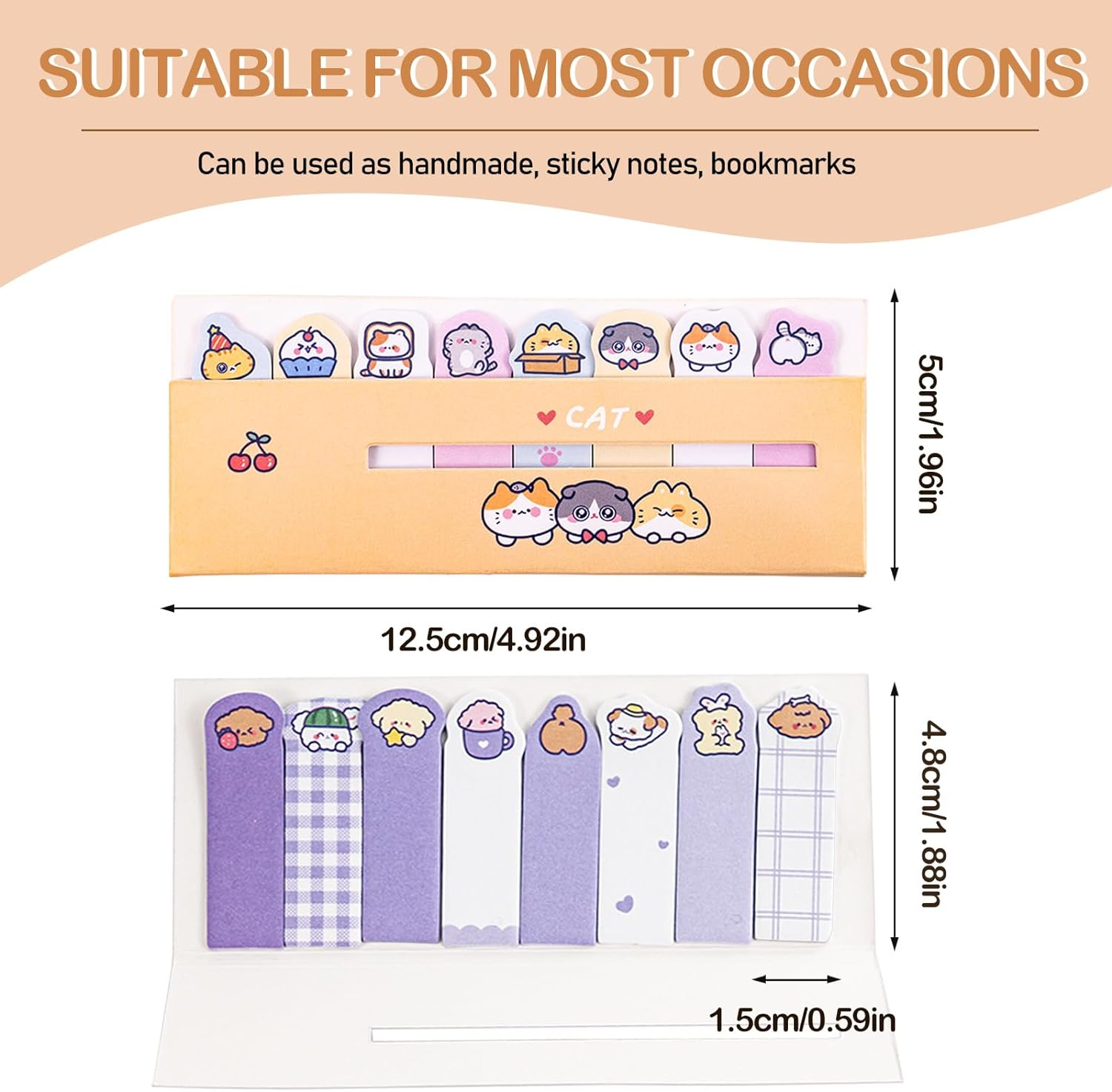 16 Pack Cute Sticky Notes, Animals Plant Foods Mini Self-Stick Index Tabs, 8 Styles Bookmarks Memo Pad Sticky Note for Office School, 1920 Sheets image number 4