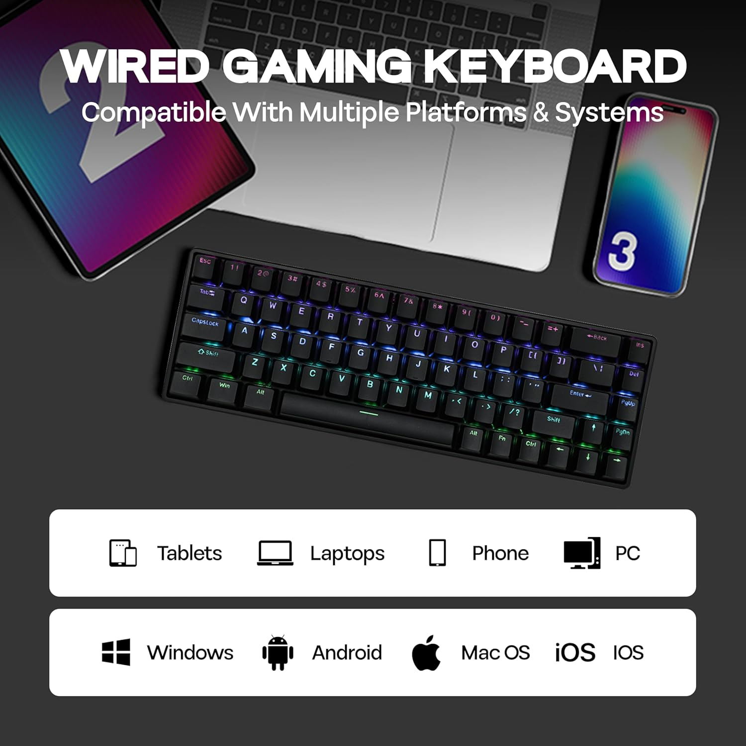 Mechlands VTER Fighting68 HE Magnetic Gaming Keyboard with Adjustable Actuation, 0.08Mm RT Precision, 8K Polling Rate, 68-Key Compact USB-C Wired Keyboard, Hot-Swappable, RGB Backlit (Black) image number 3