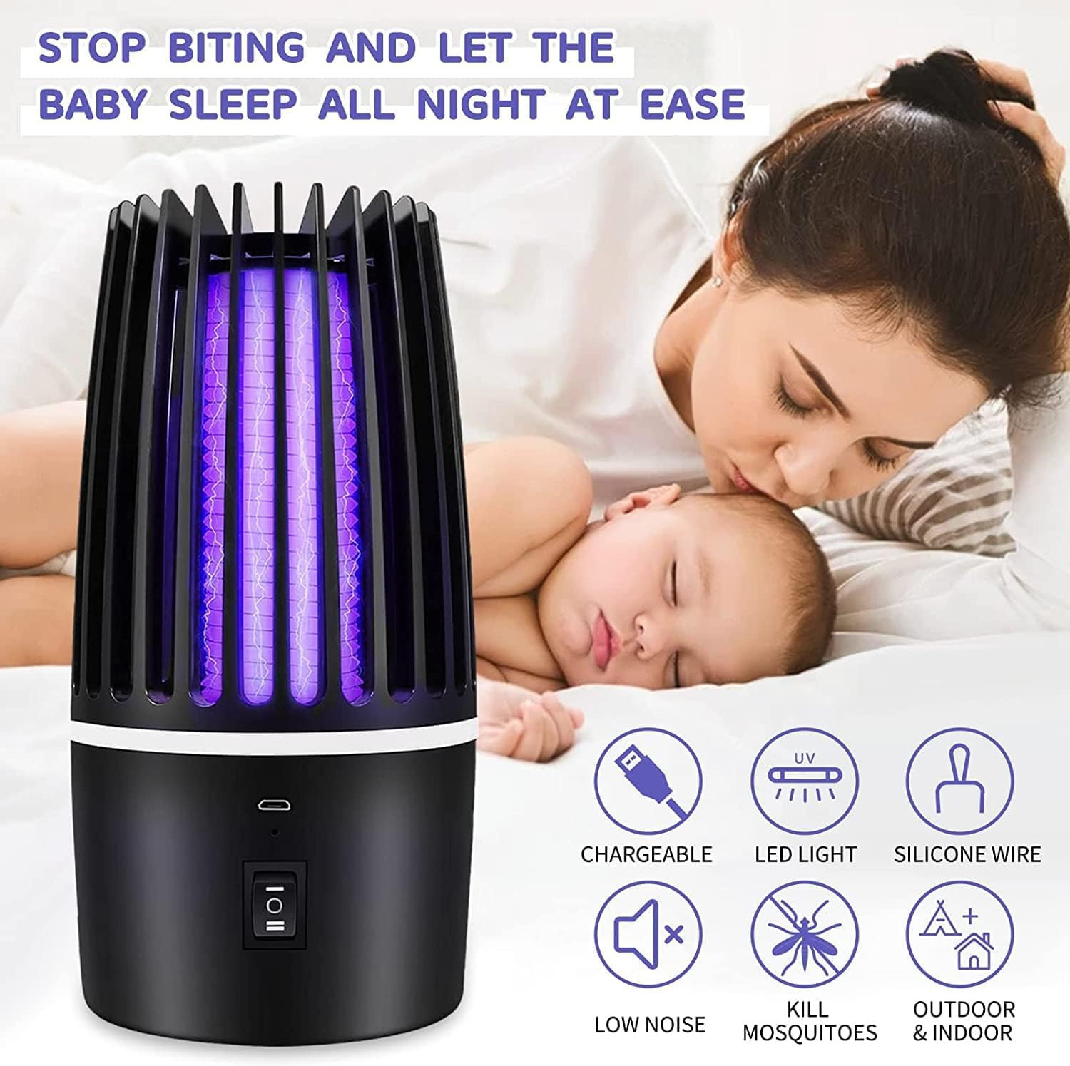 Bug Zapper, 2 in 1 Mosquito Killer Lamp, Portable Zappers with Night Light, 4000Mah USB Rechargeable Mosquito Killer Electric Lamp Insect Repellent, Indoor Outdoor Pest Control Trap Bug Zapper image number 4