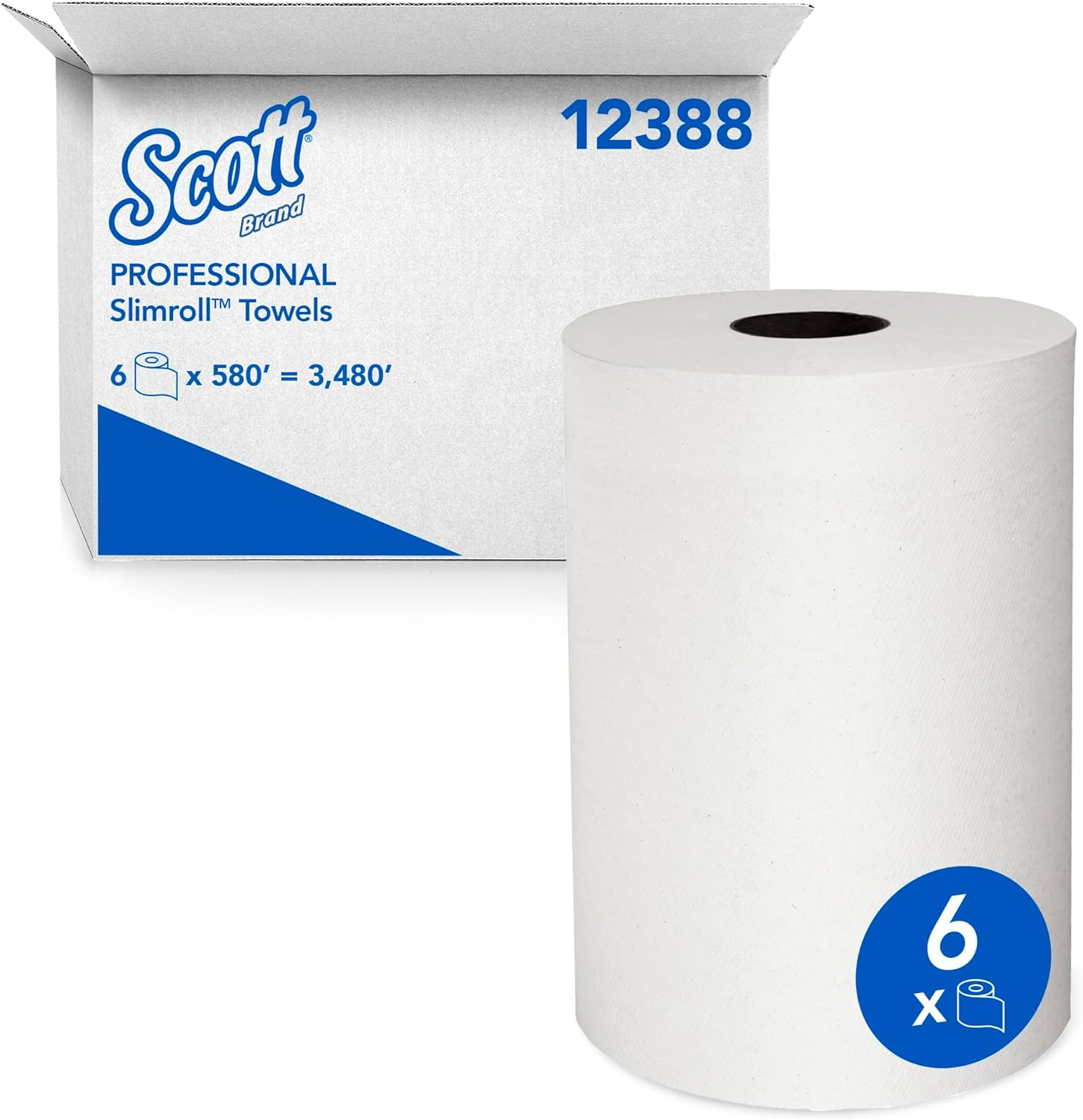 SCOTT Slimroll Paper Hand Towels (12388), White Paper Towel Roll, 6 Compact Rolls/Case, 176M / Roll (1056M) image number 2