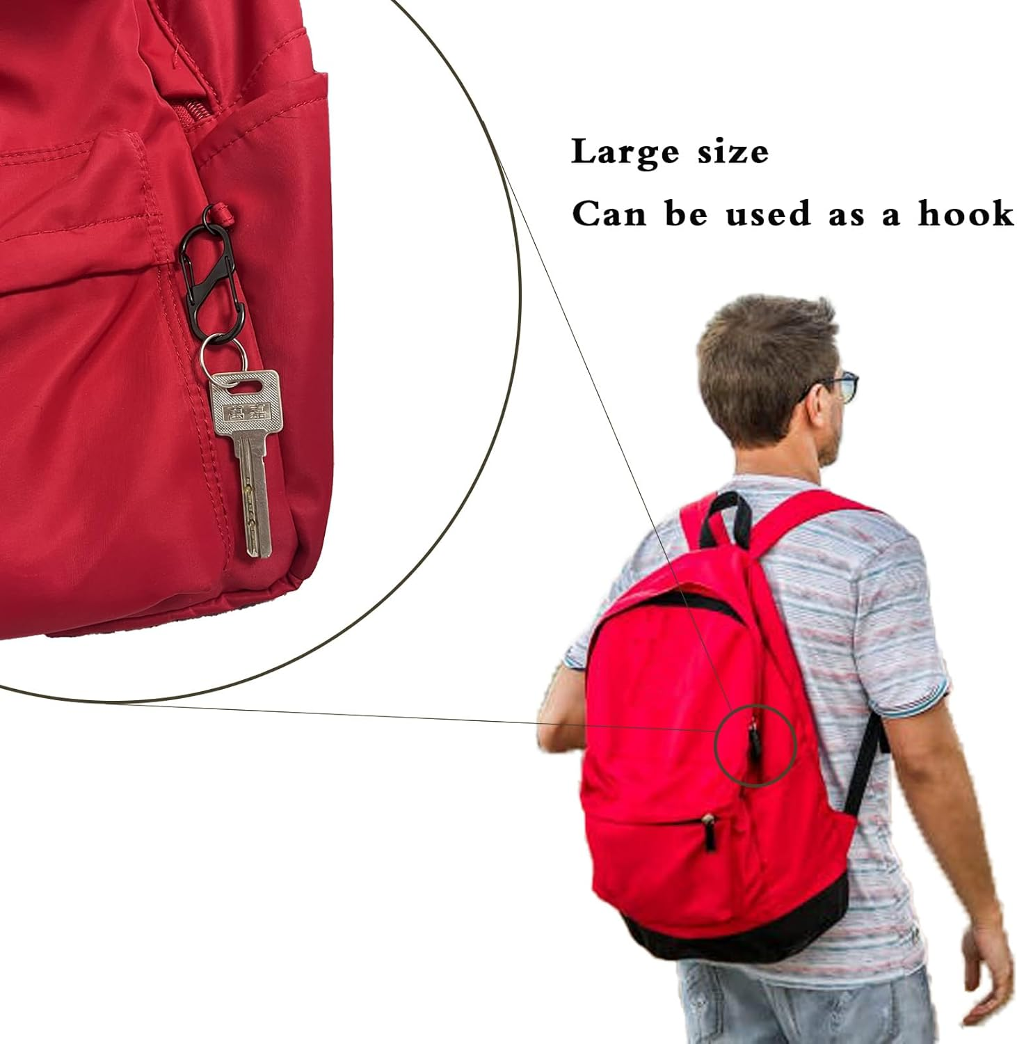 S Carabiner,Black Double Sided S Biner Keychain 6 Pieces Stainless Zipper Clips anti Theft for Keys Backpacks image number 2