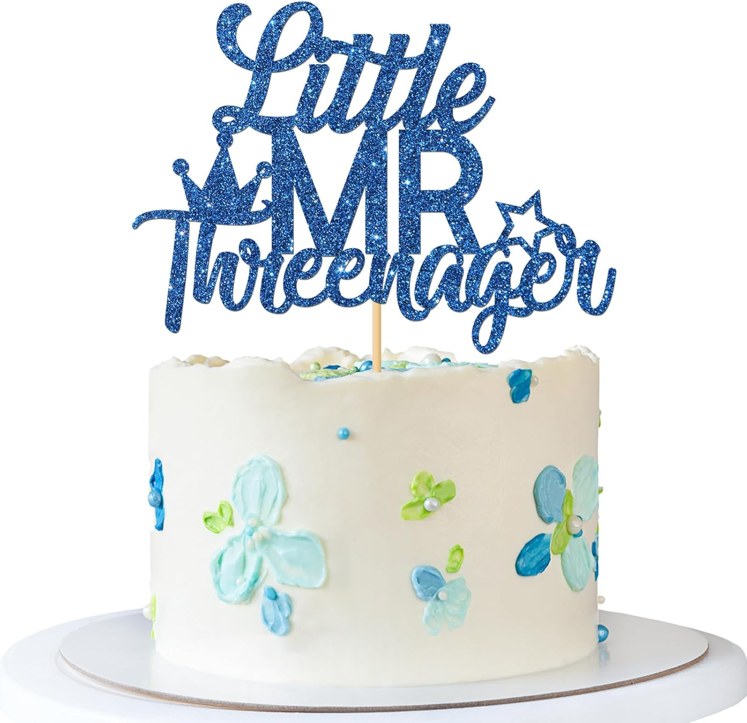 Little Mr Threenager Cake Topper - Kid Boy 3Rd Birthday Party Cake Supplies - Three Years Birthday - 3Rd Birthday Party Decoration - Navy Blue Glitter image number 6