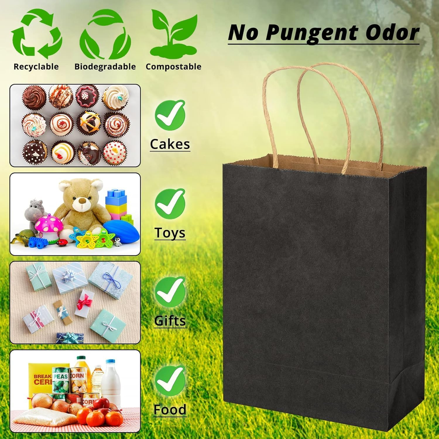 50 Pack Black Kraft Paper Bags with Handles Bulk, Gift Bags, Craft Grocery Shopping Retail Birthday Party Favors Wedding Sacks,Shopping, Business 15 X 8 X 21Cm image number 6