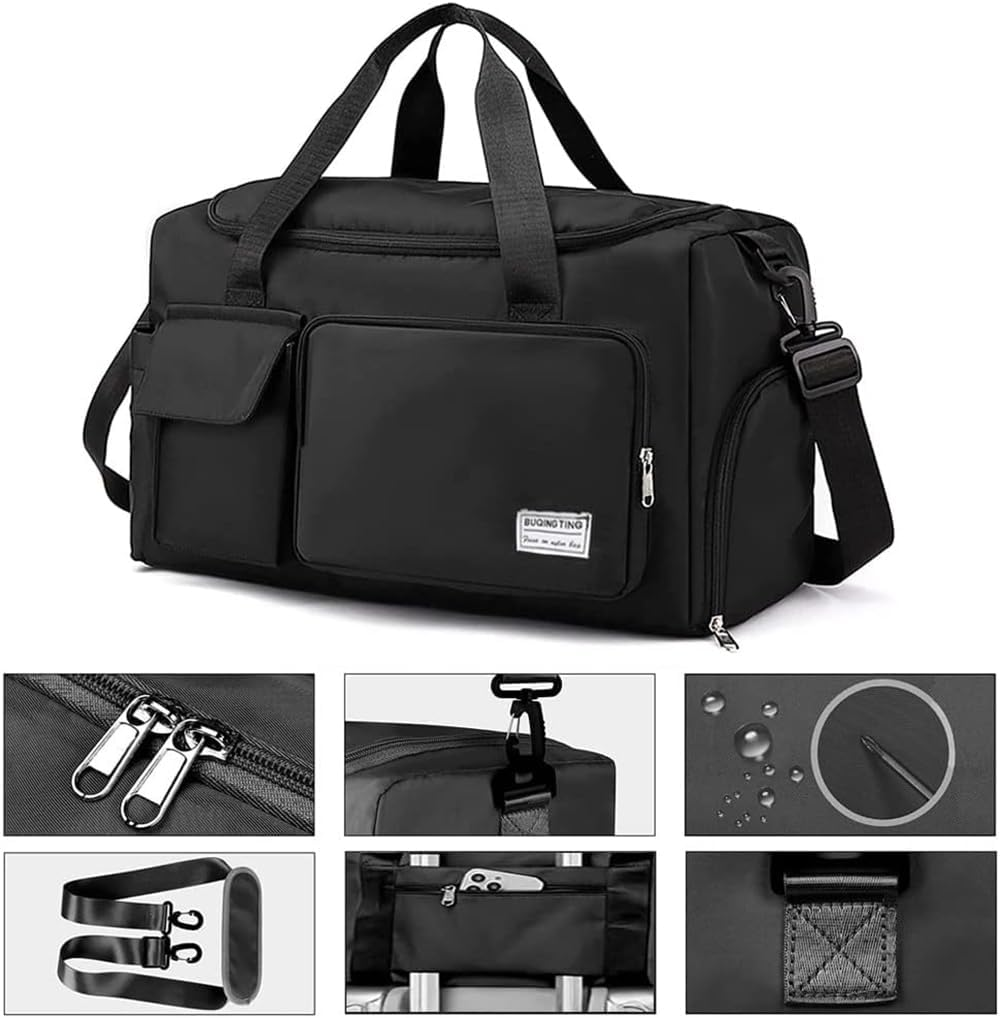 Travel Duffel Bag,Foldable Sports Gym Bag Dry Wet Separated Sport Duffle Bags Yoga Bag,Carry on Bag with Shoe Compartment Travel Weekender Bag(Black)