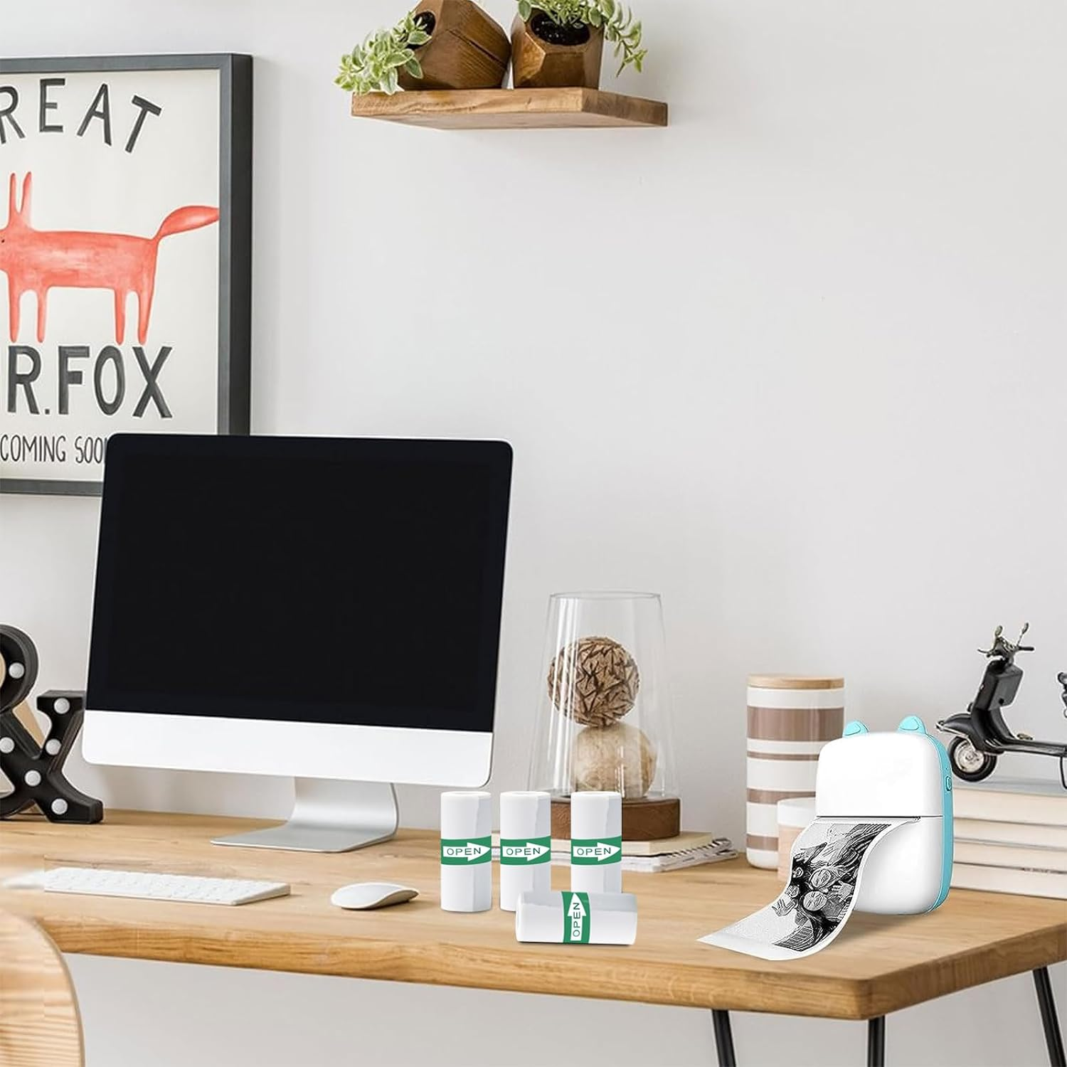 20PCS Mini Printer Paper,Thermal Sticker Paper,Self-Adhesive,Mini Thermal Printer Paper,Mini Photo Printer Labels, for Photos, To-Do Lists,Notes,Black on White,5.7 X 2.5Cm image number 1