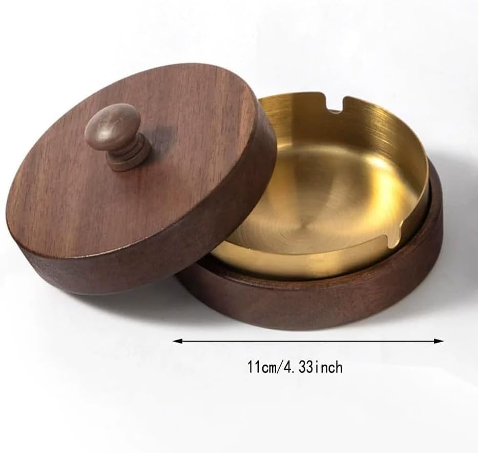 Wooden Ashtray with Lid, Portable Indoor Outdoor Ash Tray with Stainless Steel Liner for Home, Office, Balcony, Patio, Parties image number 3