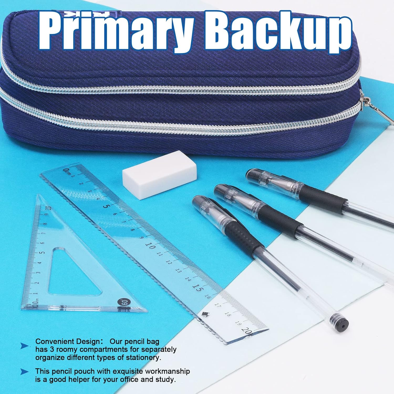 Glarks 19Pcs Multi-Purpose Pencil Case School Stationery Set Includes Large Capacity Pen Pouch Bag, Mechanical Pencil, Lead Refill, Gel Ink Pen, Scissors, Ruler, Sharpener, Eraser for School Supplies