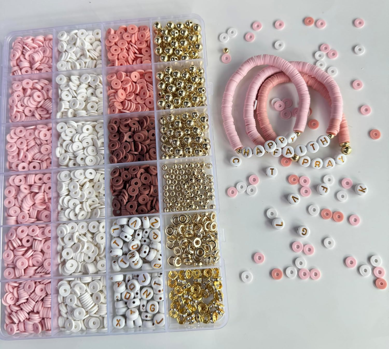 Beads for Bracelets Making Kit 6Mm Rose Pink Clay Beads for Jewelry Making Kit image number 5
