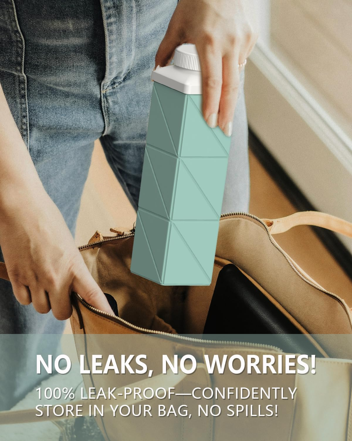 Collapsible Water Bottles 720Ml, Foldable Portable Water Bottle, Lightweight Reusable Leakproof for Travel Camping Hiking Cycling Yoga Sports Outdoor School Office Gym, 1 Pack, Green image number 1