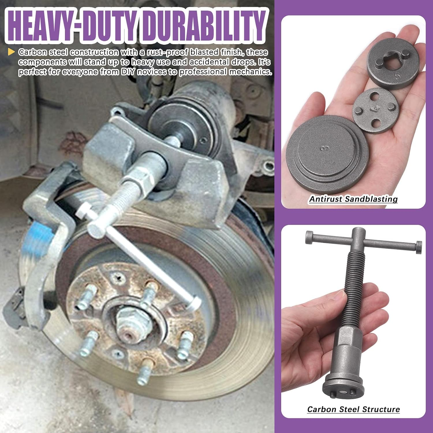 Swpeet 22Pcs Heavy Duty Disc Brake Piston Caliper Compressor Rewind Tool Set Wind Back Tool Kit, Compressor Rewind Tool Set for Brake Pad Replacement Reset, Fits Most American European Japanese Autos image number 4