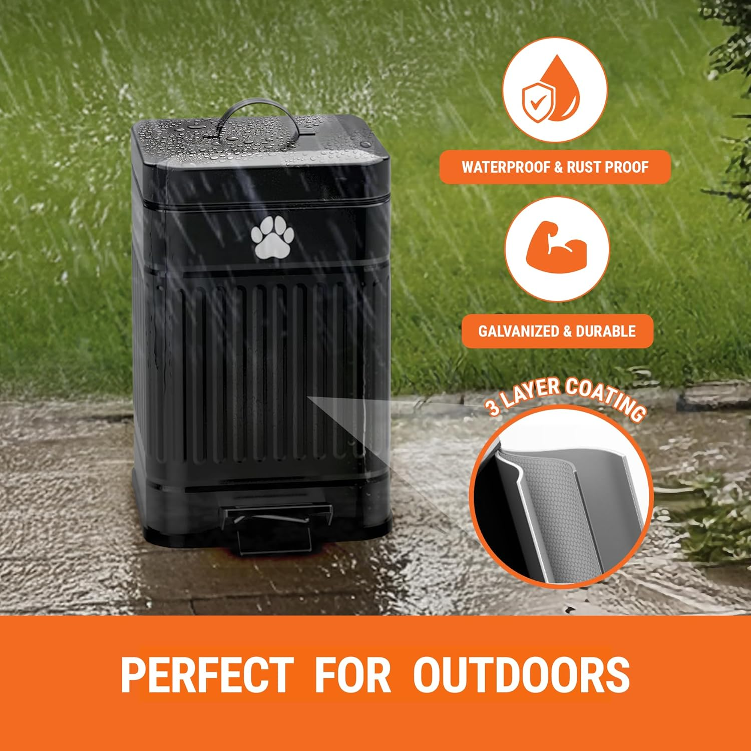 Pupzle Small Dog Poop Trash Can Outside, 1.3 Gal Metal Dog Waste Trash Can, Small Poop Bucket Outdoor with Lid, Poo Container Bin Waterproof Backyard Odor Control, 30 Bags (Black) image number 6