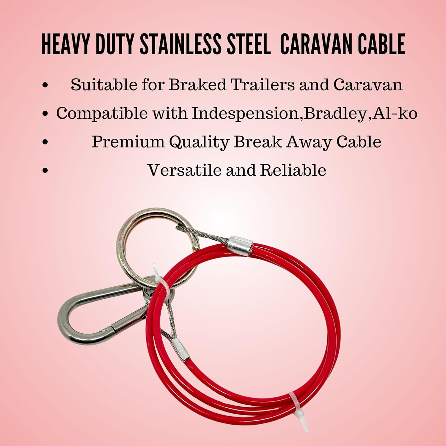 Double Dragon Heavy Duty Trailer Caravan Breakaway Break Away Cable, Durable, Williams Caravan Horsebox Boat Plant Coupling Safety Cable, Burst Ring, 1M Stainless Steel Cable, Pull-Off Force &ge; 400Kg image number 1
