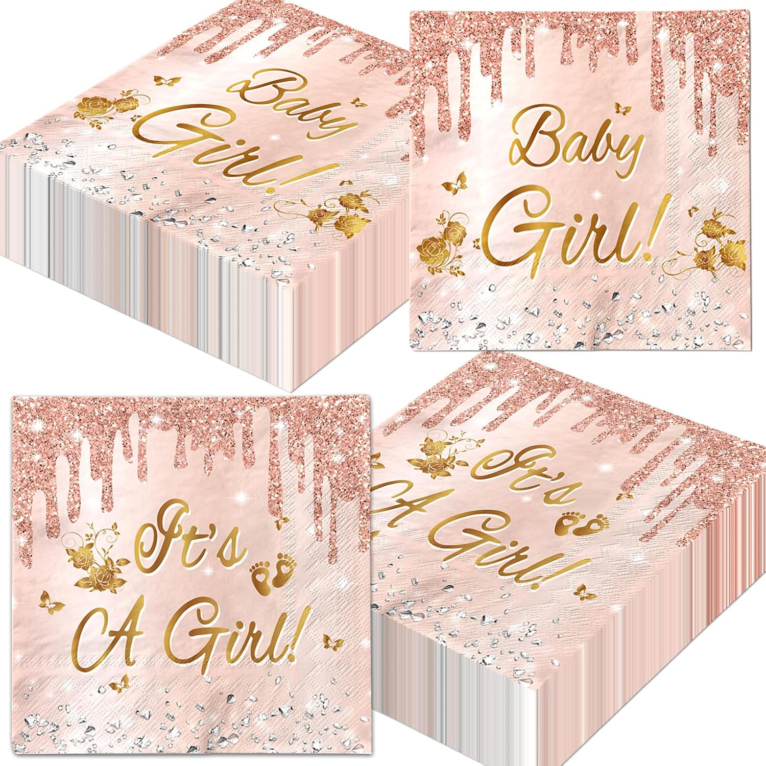 Juweked 40Pcs Pink and Gold Baby Shower Napkins for Girl It'S a Girl Napkins Baby Shower Tableware Girl Baby Girl Shower Napkins Gender Reveal Napkins Pink Baby Shower Decorations image number 4