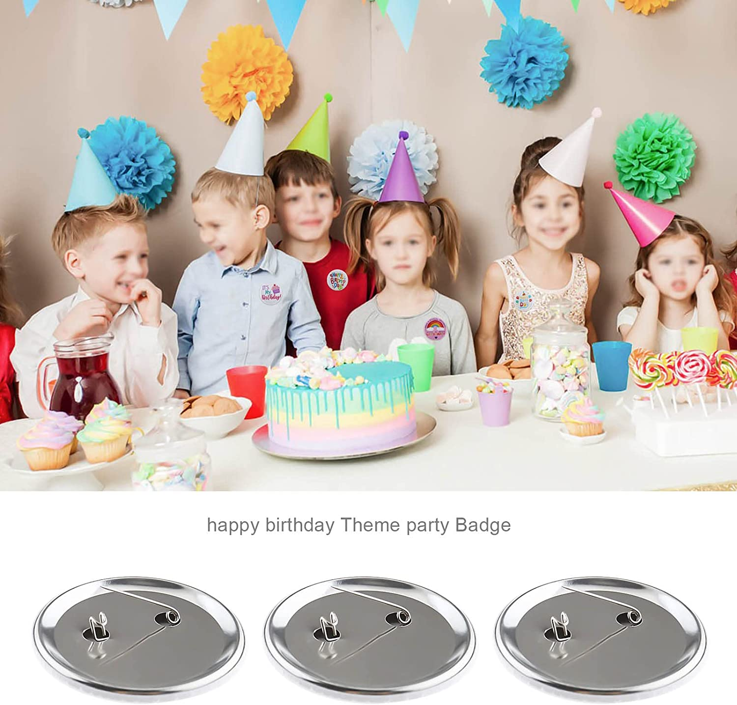 SING F LTD 8PCS Happy Birthday Badges Birthday-Themed Personalised Metal round Button Pins Party Supplies Decoration Essentials for Girls Boys image number 5