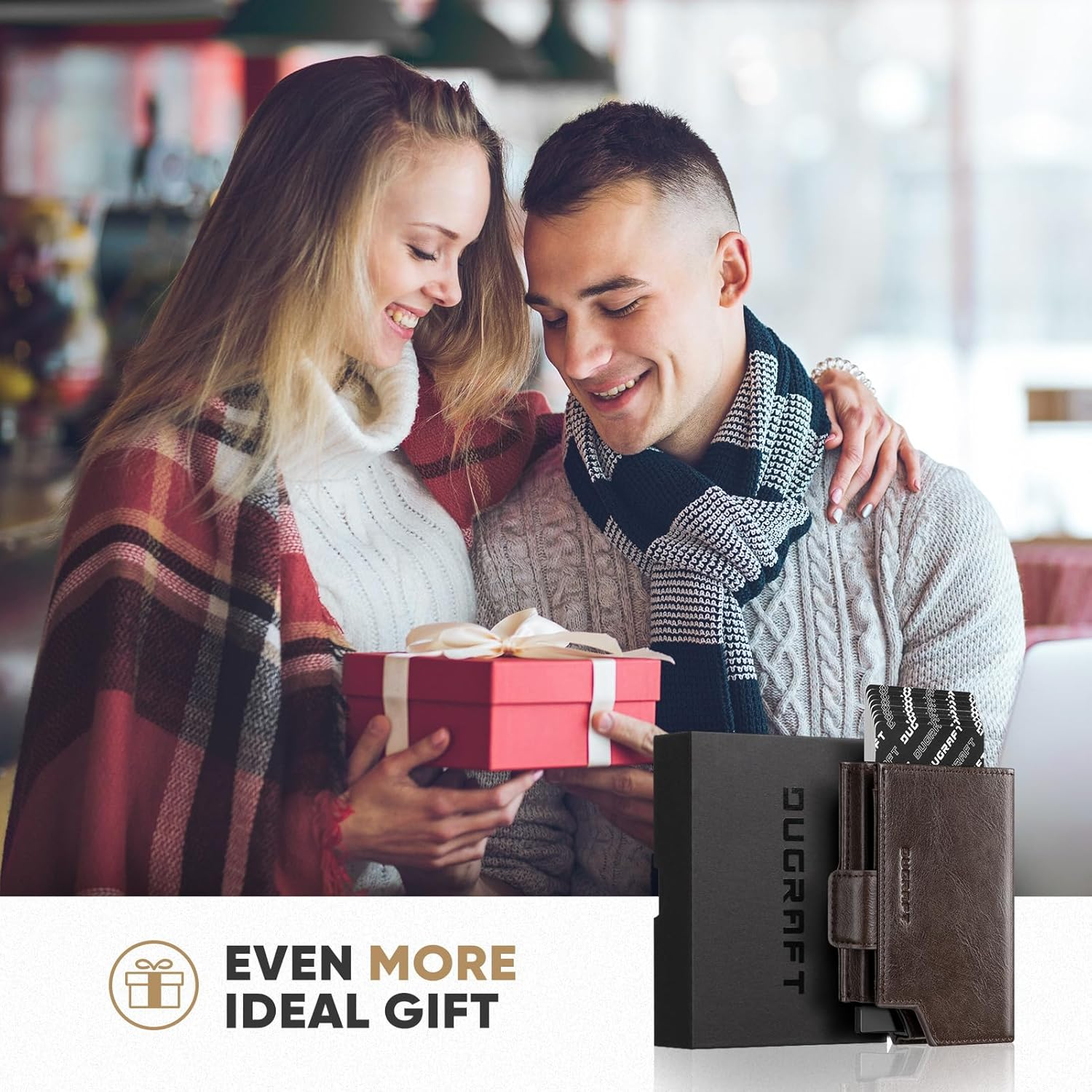 DUGRAFT Card Holder Wallet with Coin Pocket Magnetic Closure RFID Blocking Pop up Cards with ID Window & Money Organizers (Dark Brown)