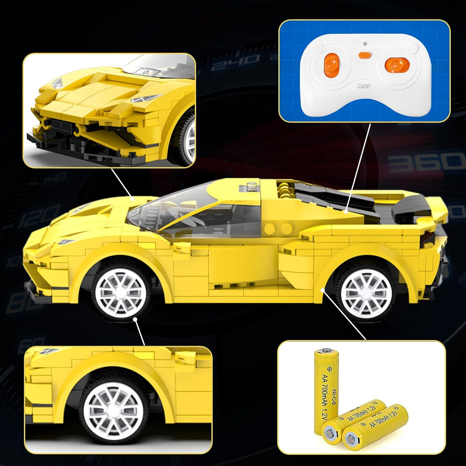 Technic RC Car Building Set, Two Modes of Control Race Car, Yellow STEM Sports Model Car Kits Toys Gifts for Boys Kids Age 8-12(289 Pcs) image number 4