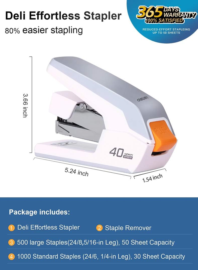 Deli Effortless Desktop Stapler, 40 Sheet Capacity, One Finger Touch Stapling, Easy to Load Ergonomic Heavy Duty Stapler, Includes 1500 Staples and Staple Remover image number 6