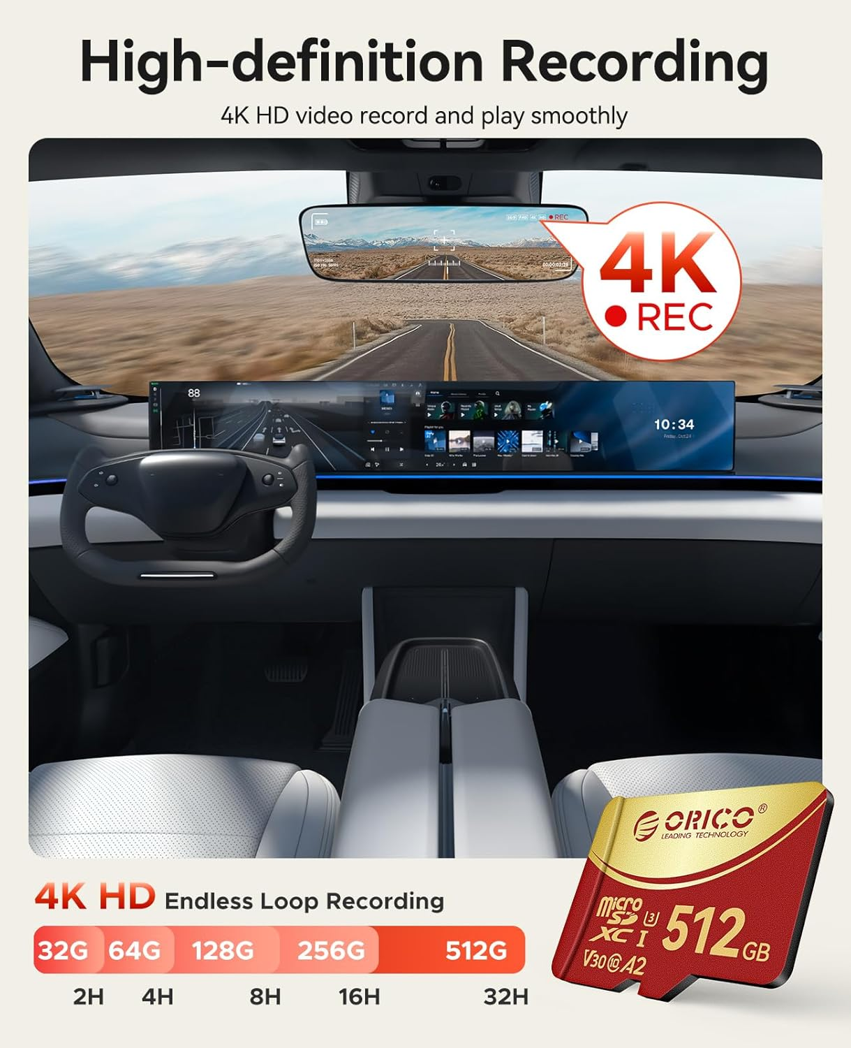 ORICO 128GB Microsdxc UHS-I Memory Card, 100Mb/S, 4K UHD Recoding, U3, Class10, V30, A1, Micro SD for Action Camera, Dash Cam, TF Card F3 image number 1