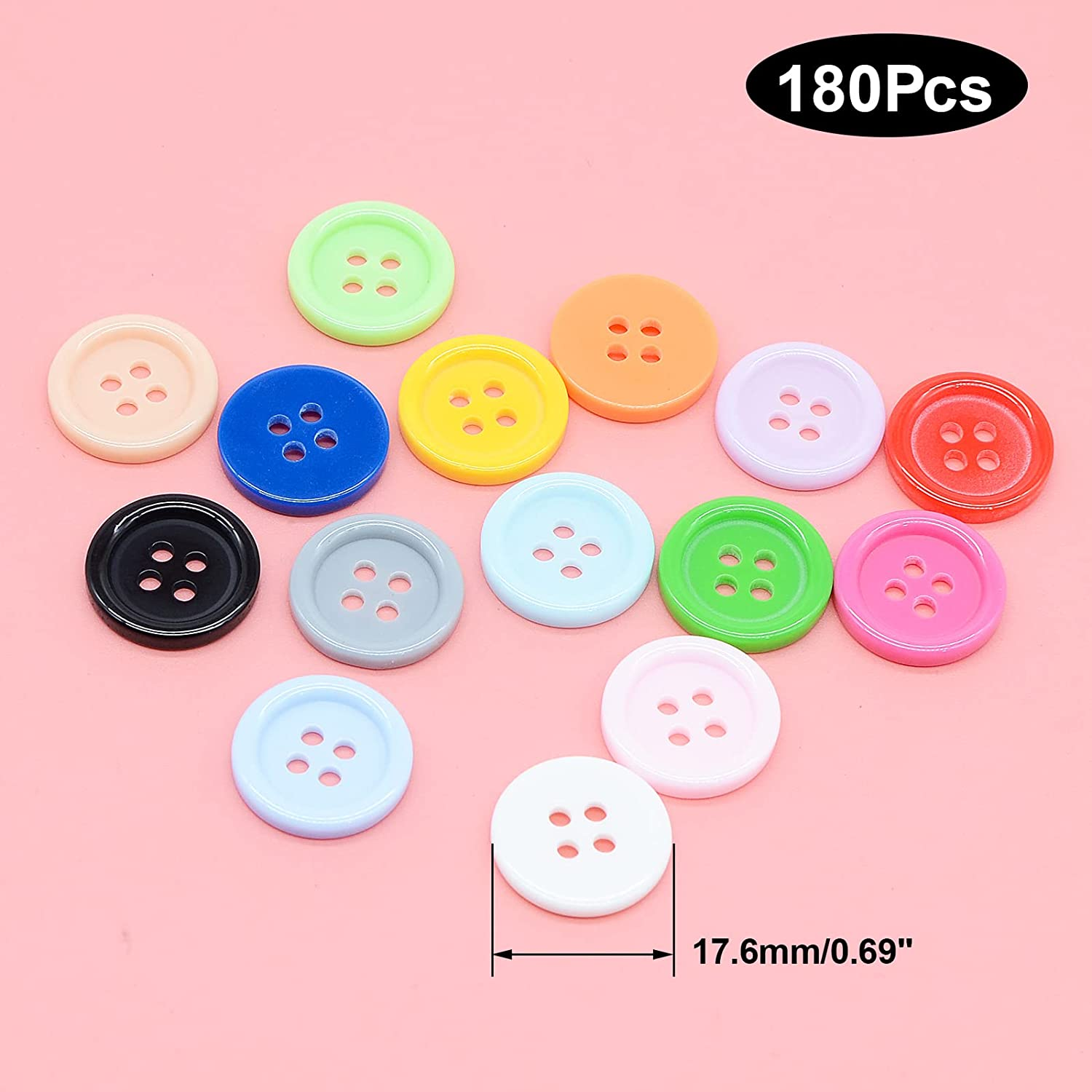 180Pcs Multicolor Resin round 4-Hole Sewing Buttons, 18Mm, Suitable for Clothing, Pillow Cases & DIY Craft image number 4